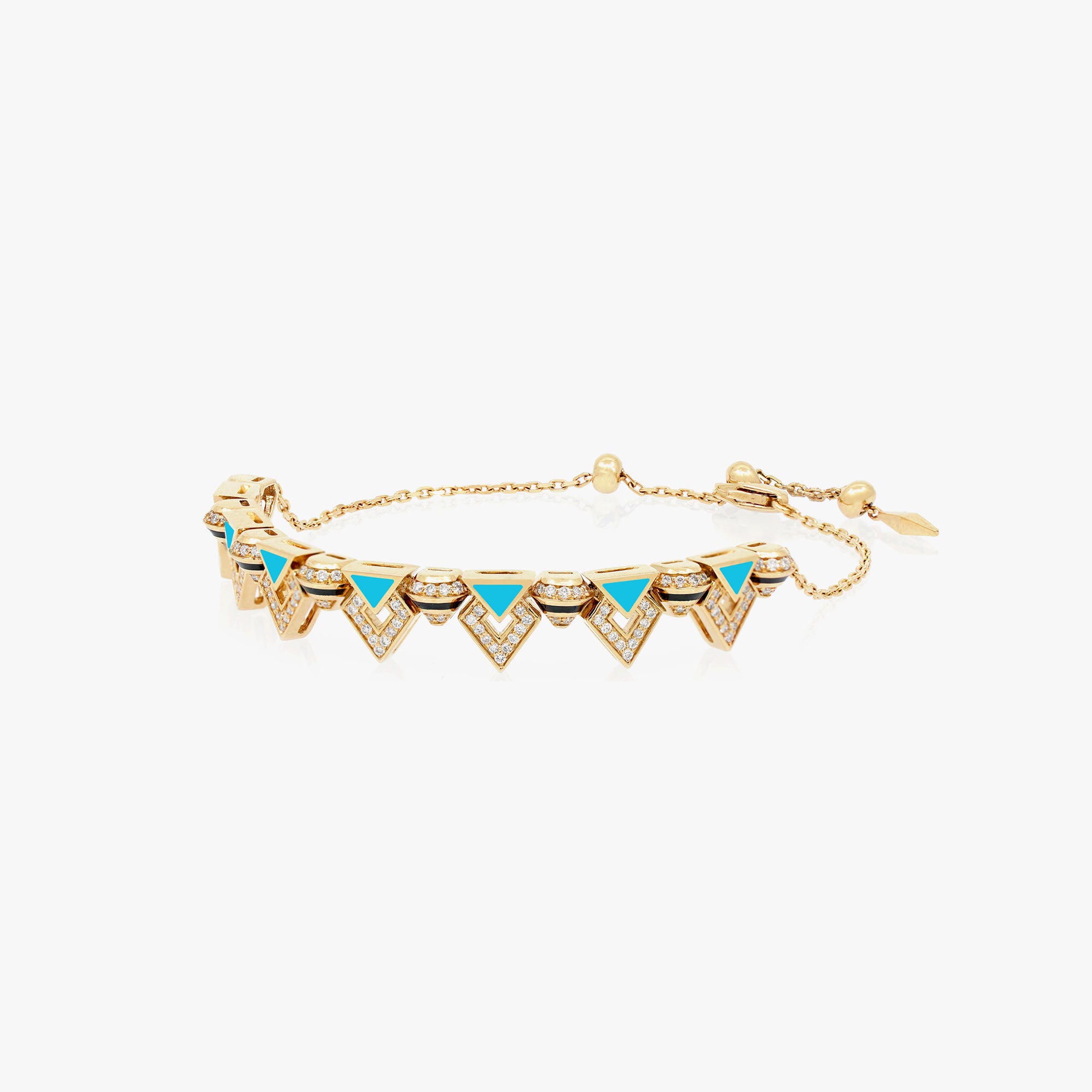 18k Yellow Gold Bracelet with Black & Turquoise Hyceram and Diamonds