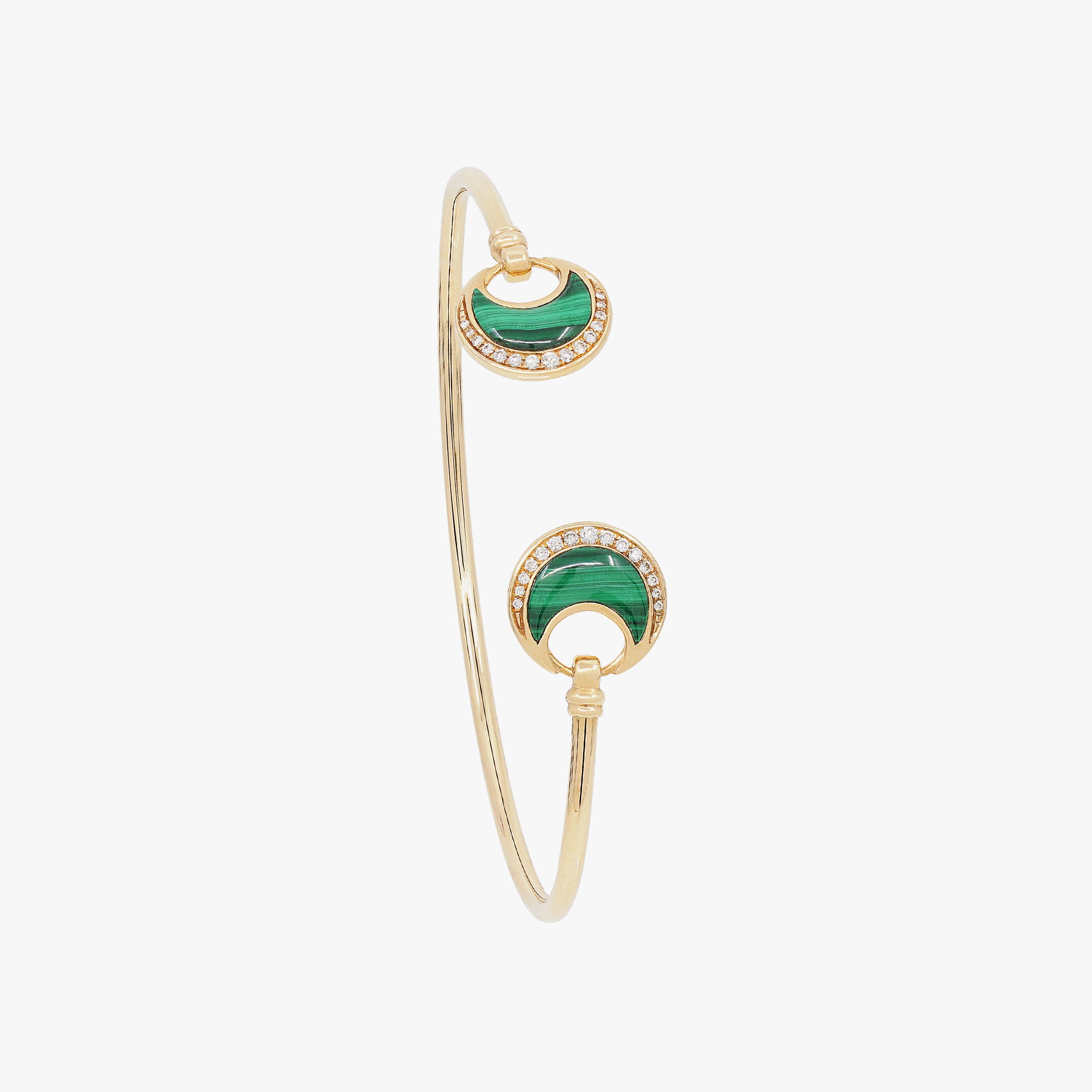 Al Hilal bangle in yellow gold with malachite stone and diamonds