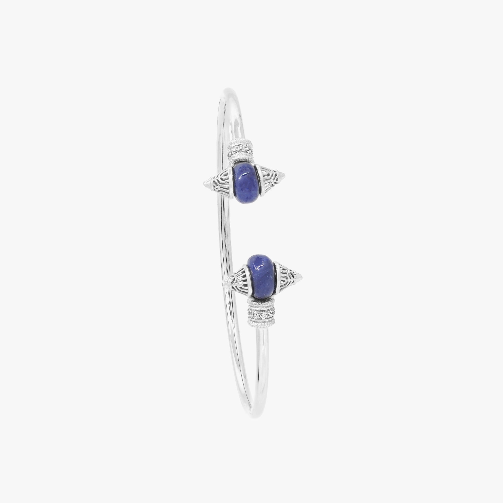 Al Merriyah mood colour bangle in 18k white gold with sapphire and diamonds