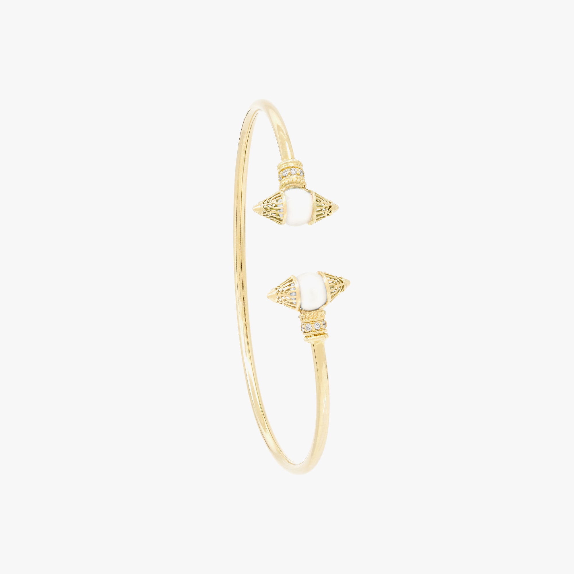 Al Merriyah moods colour Bangle in 18k Yellow gold with Mother of Pearl and Diamonds