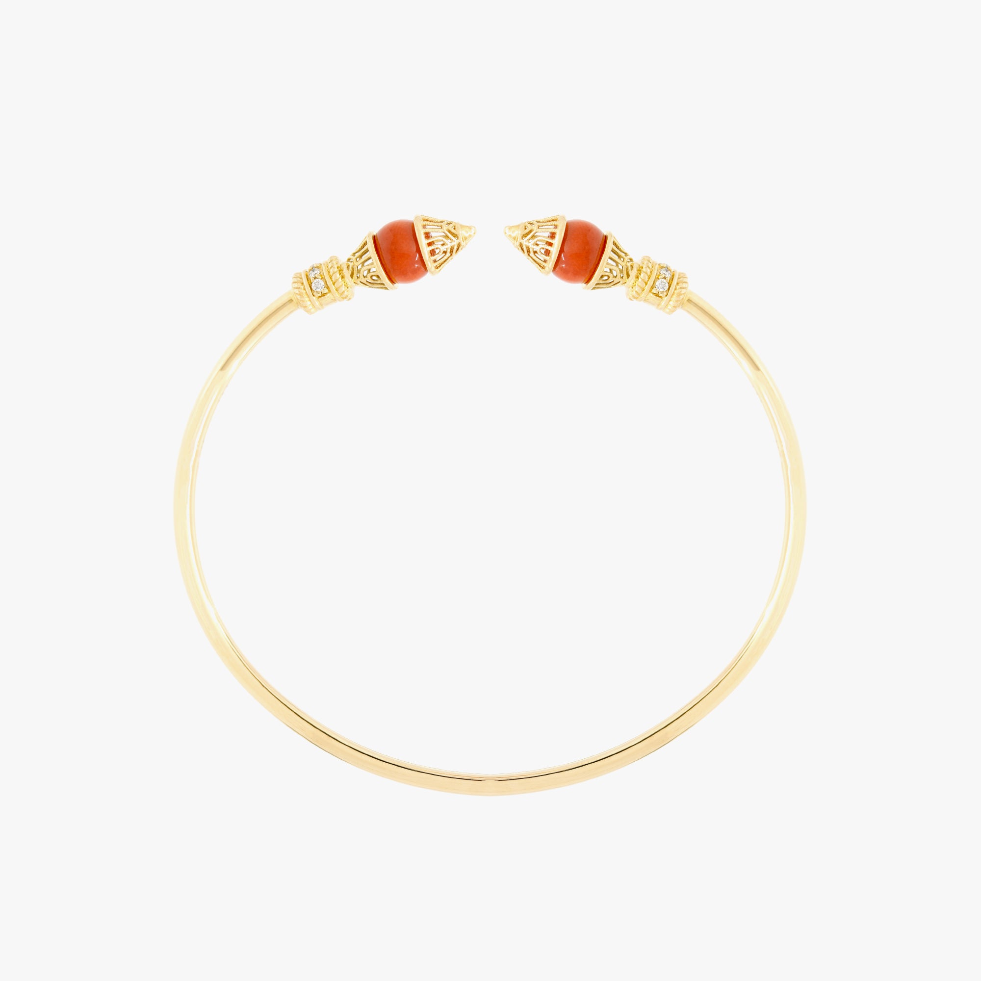 Al Merriyah Mood Colour Bangle in 18k Yellow gold with Coral and Diamonds