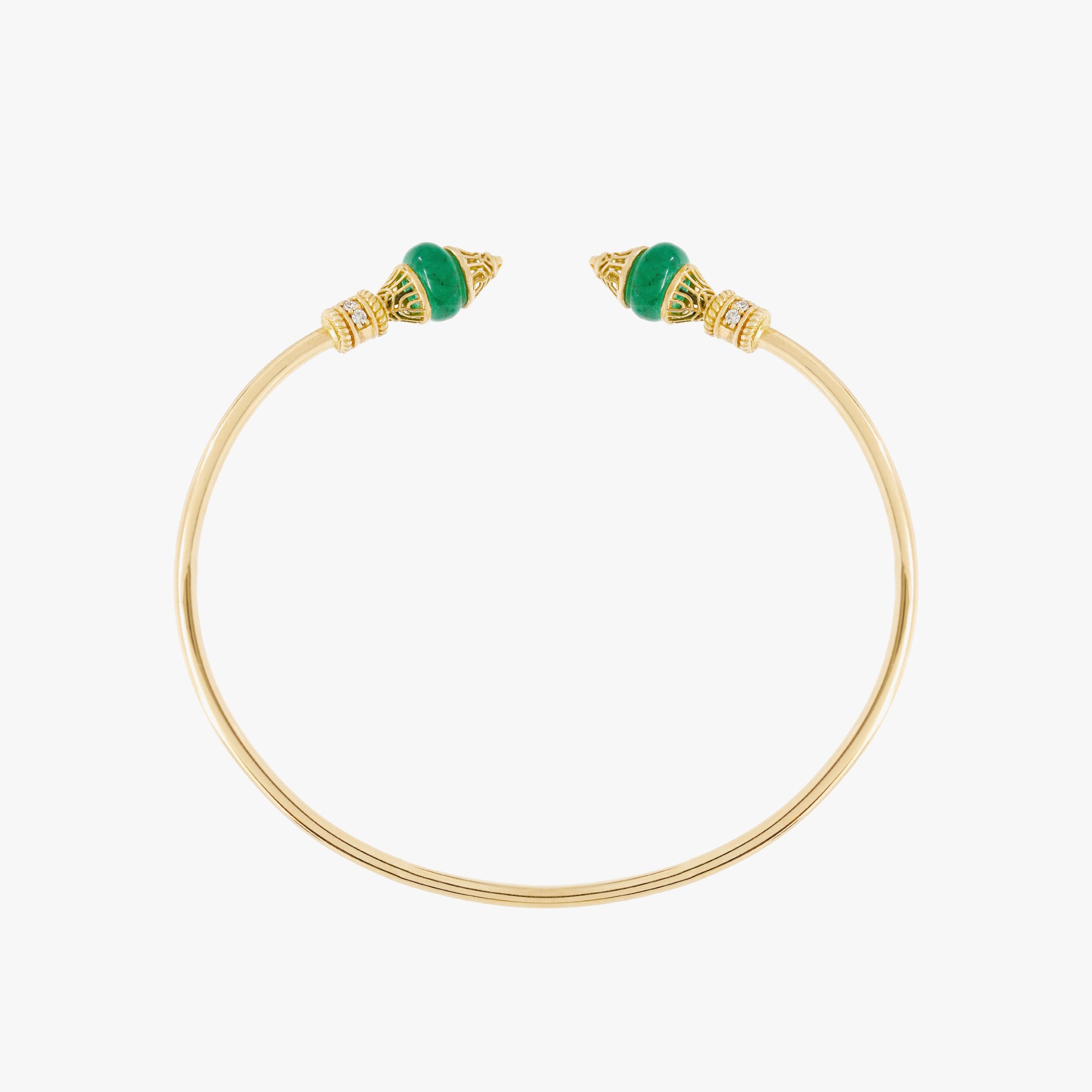 Al Merriyah mood colour bangle in 18k yellow gold with emerald and diamonds