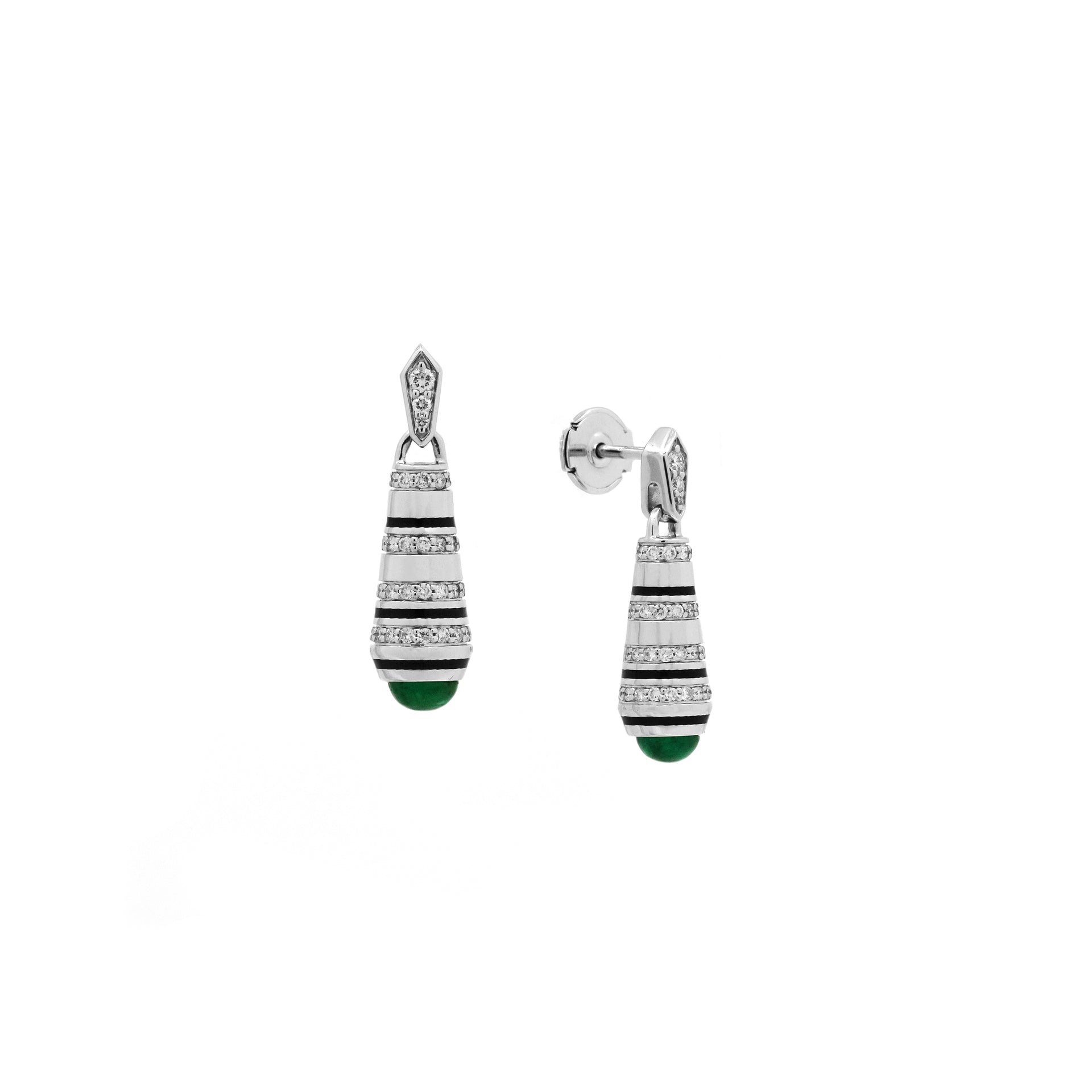 18k Mushabbak earrings in white gold with diamonds and emeralds