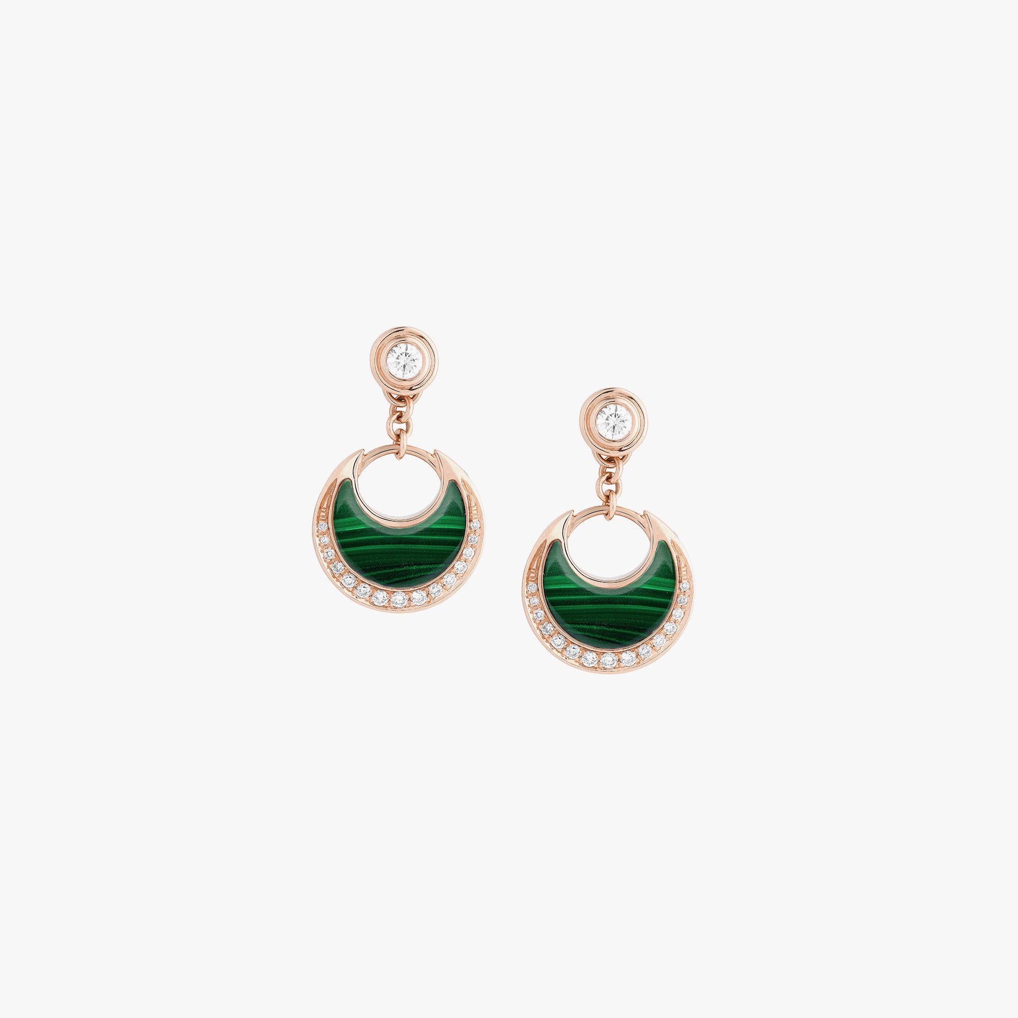 Al Hilal earrings in rose gold with malachite stone and diamonds