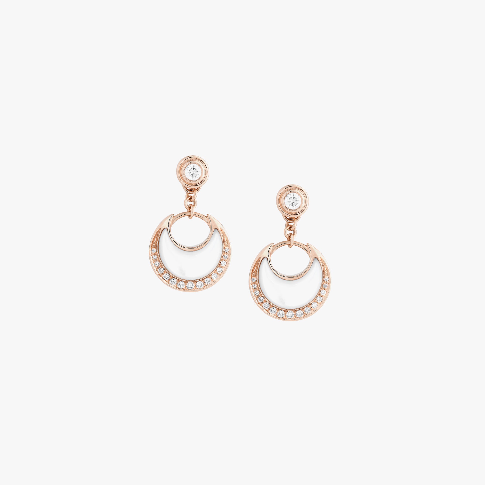 Al Hilal earrings in rose gold with mother of pearl stone and diamonds