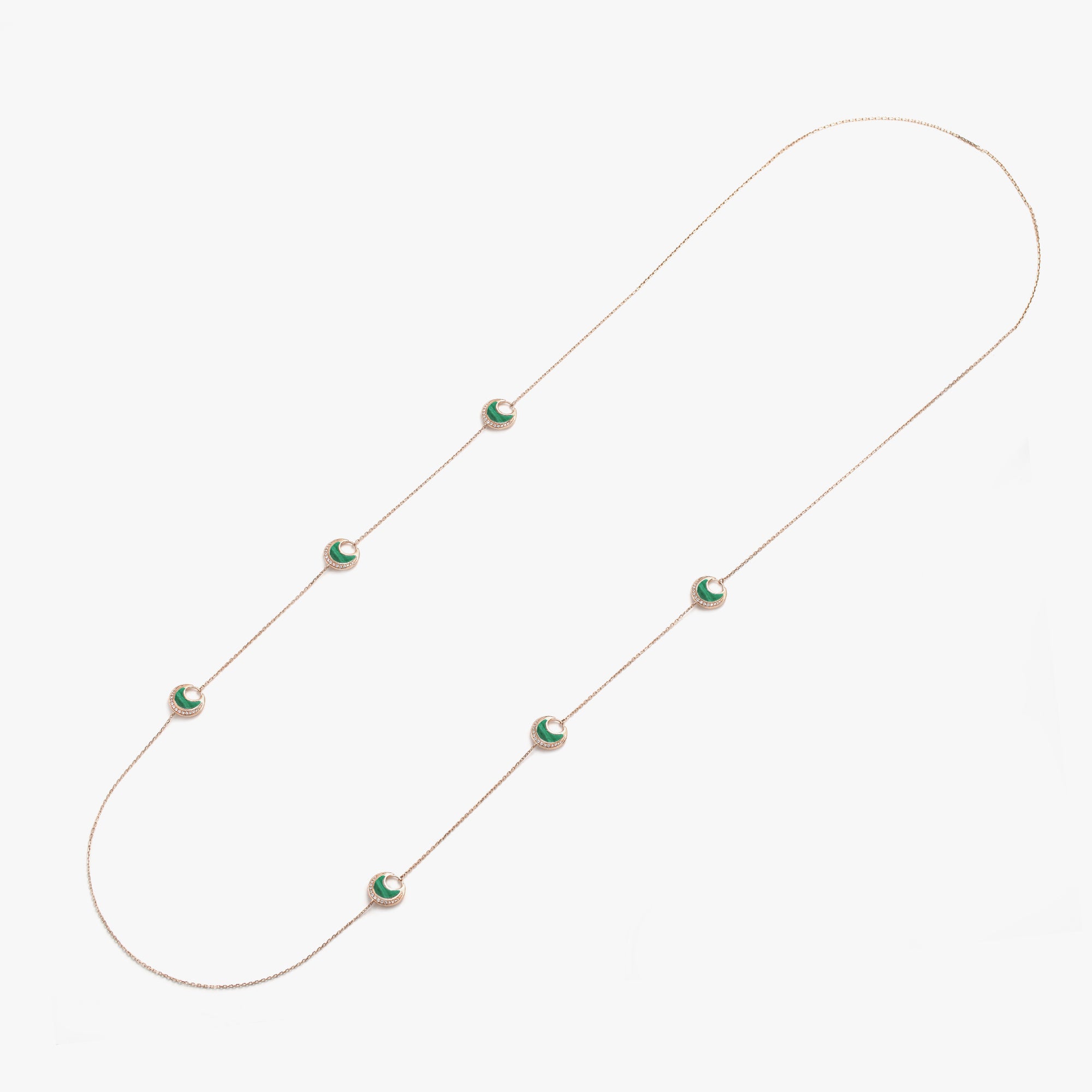 Al Hilal necklace in yellow gold with Malachite stones and diamonds