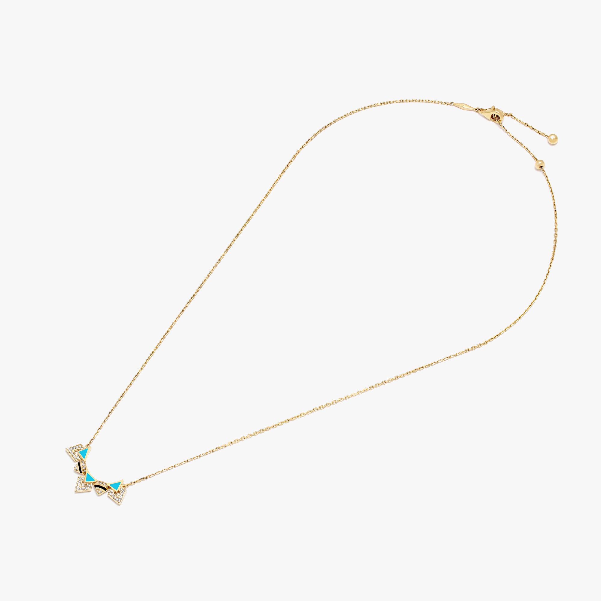 18k Yellow Gold Necklace with Black & Turquoise Hyceram and Diamonds