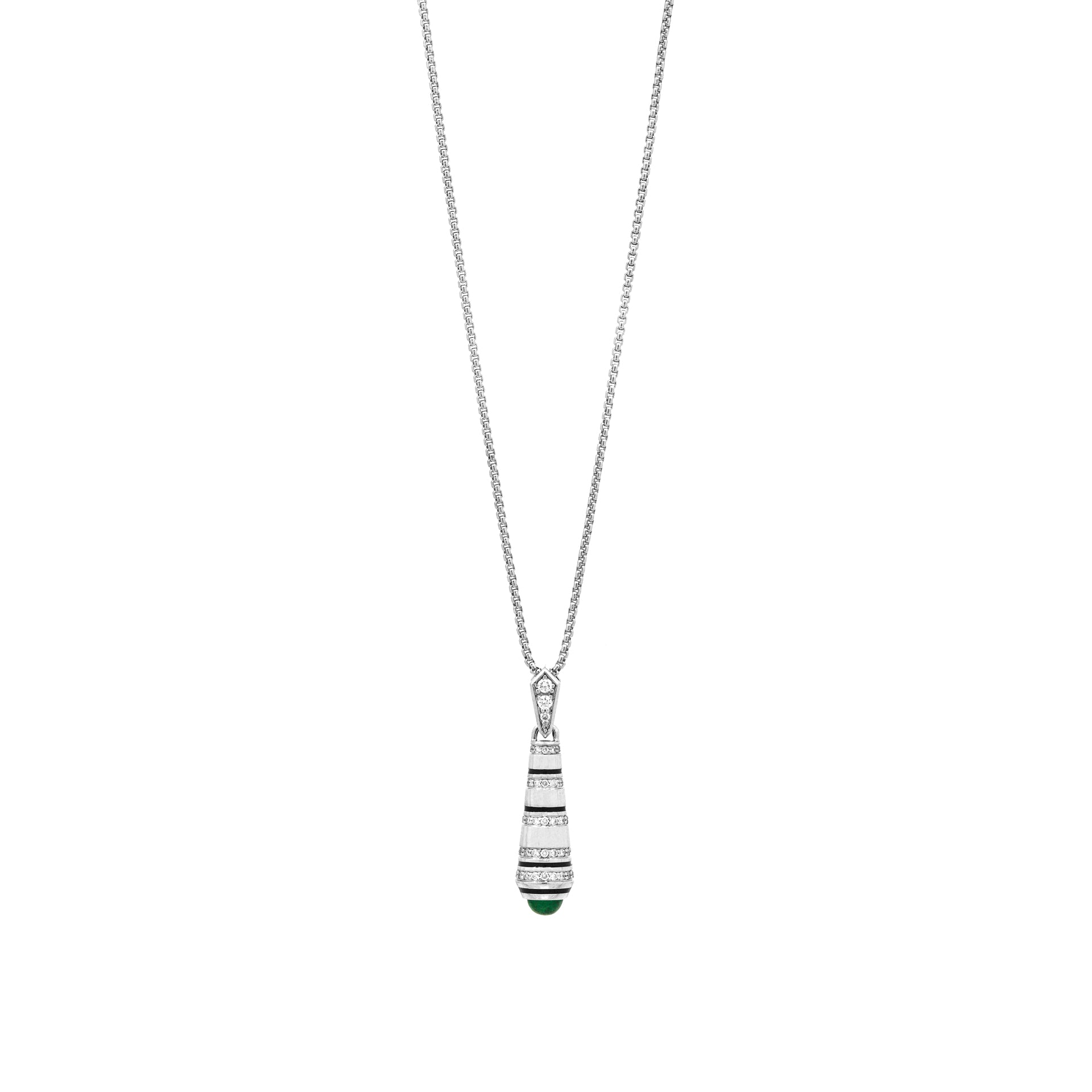 18k Mushabbak necklace in white gold with diamonds and emeralds