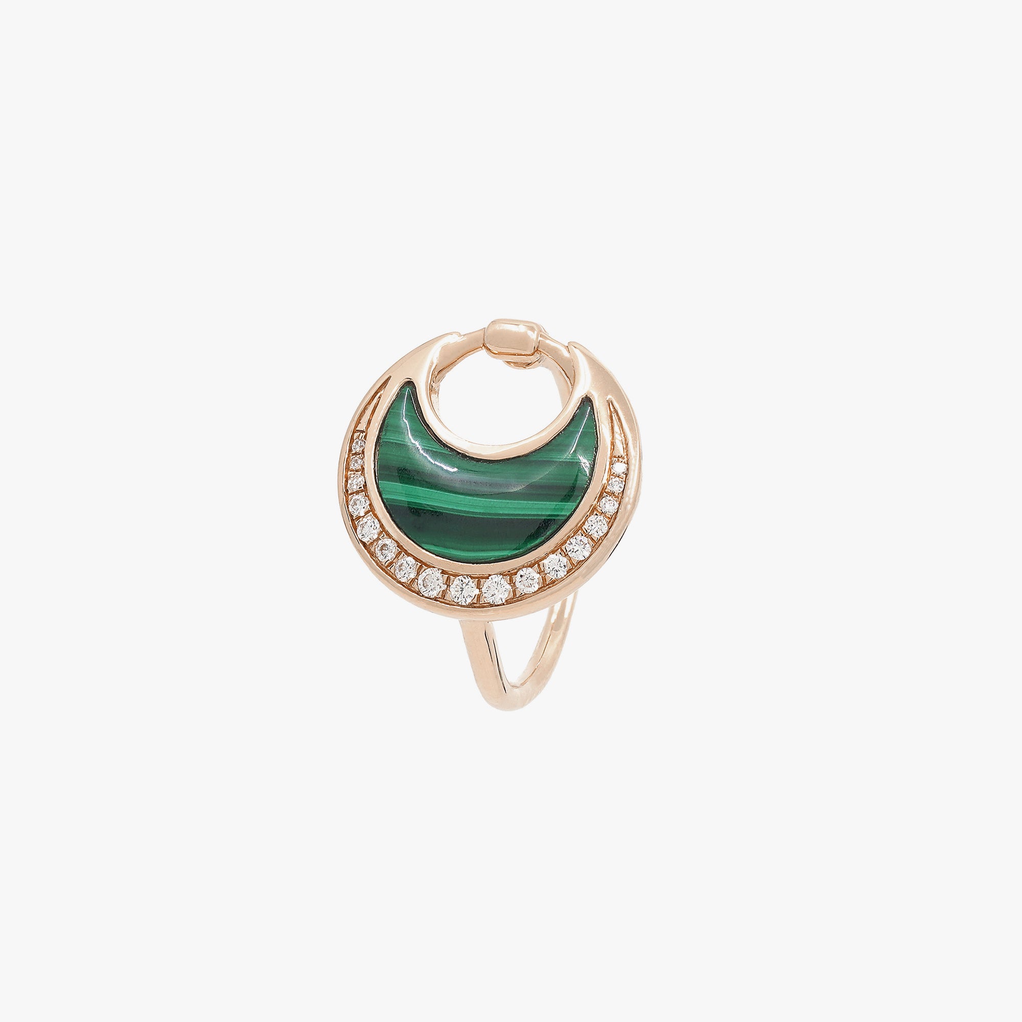 Al Hilal ring in rose gold with malachite stone and diamonds