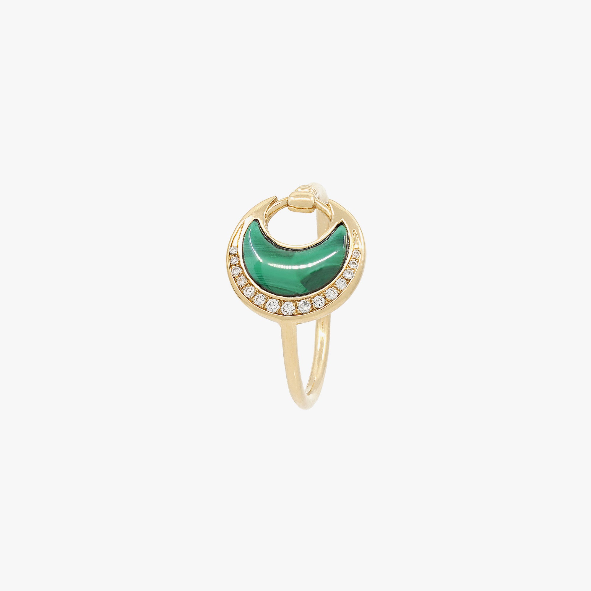 Al Hilal ring in yellow gold with malachite stone and diamonds