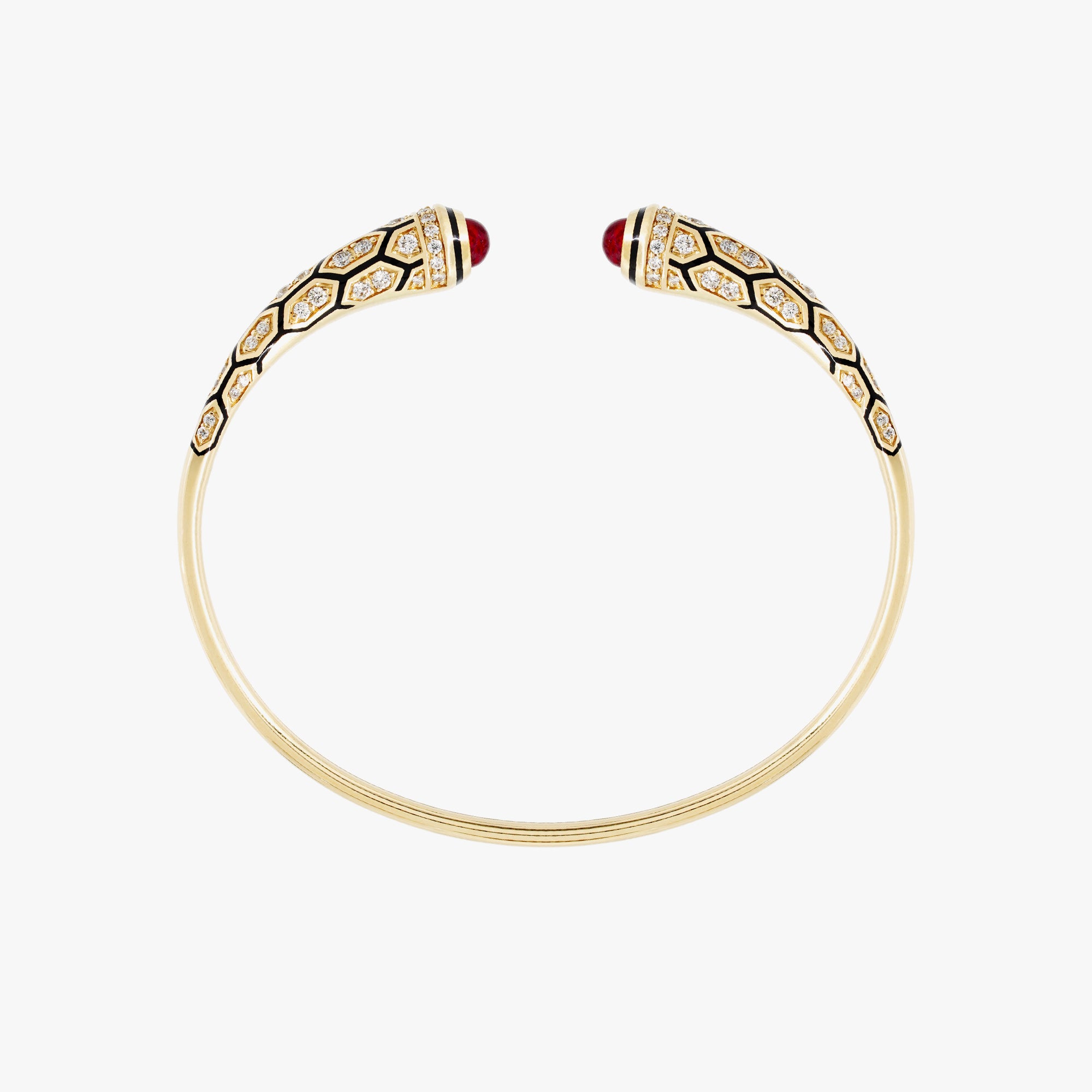 18k Mushabbak bangle in yellow gold with diamonds and rubies