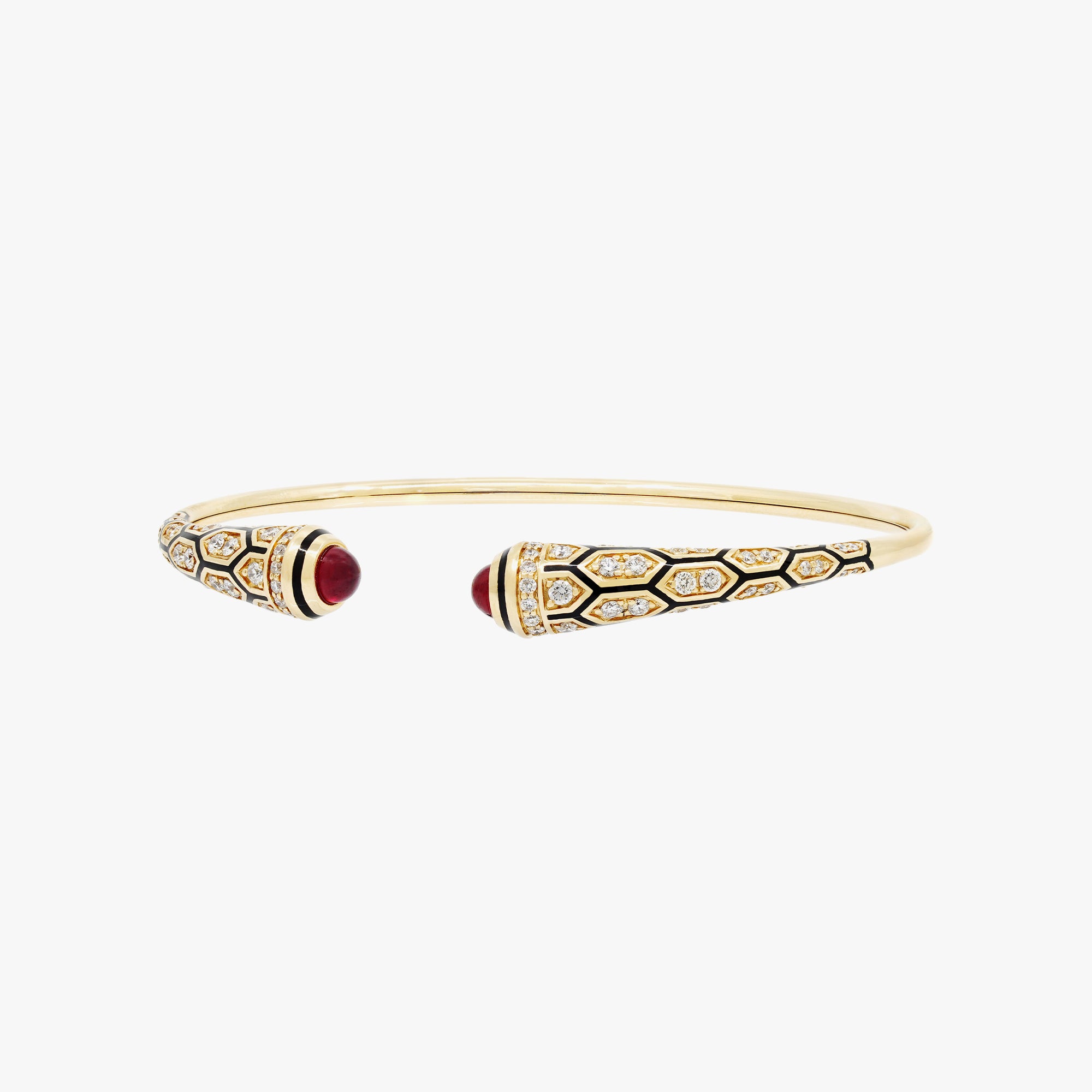 18k Mushabbak bangle in yellow gold with diamonds and rubies