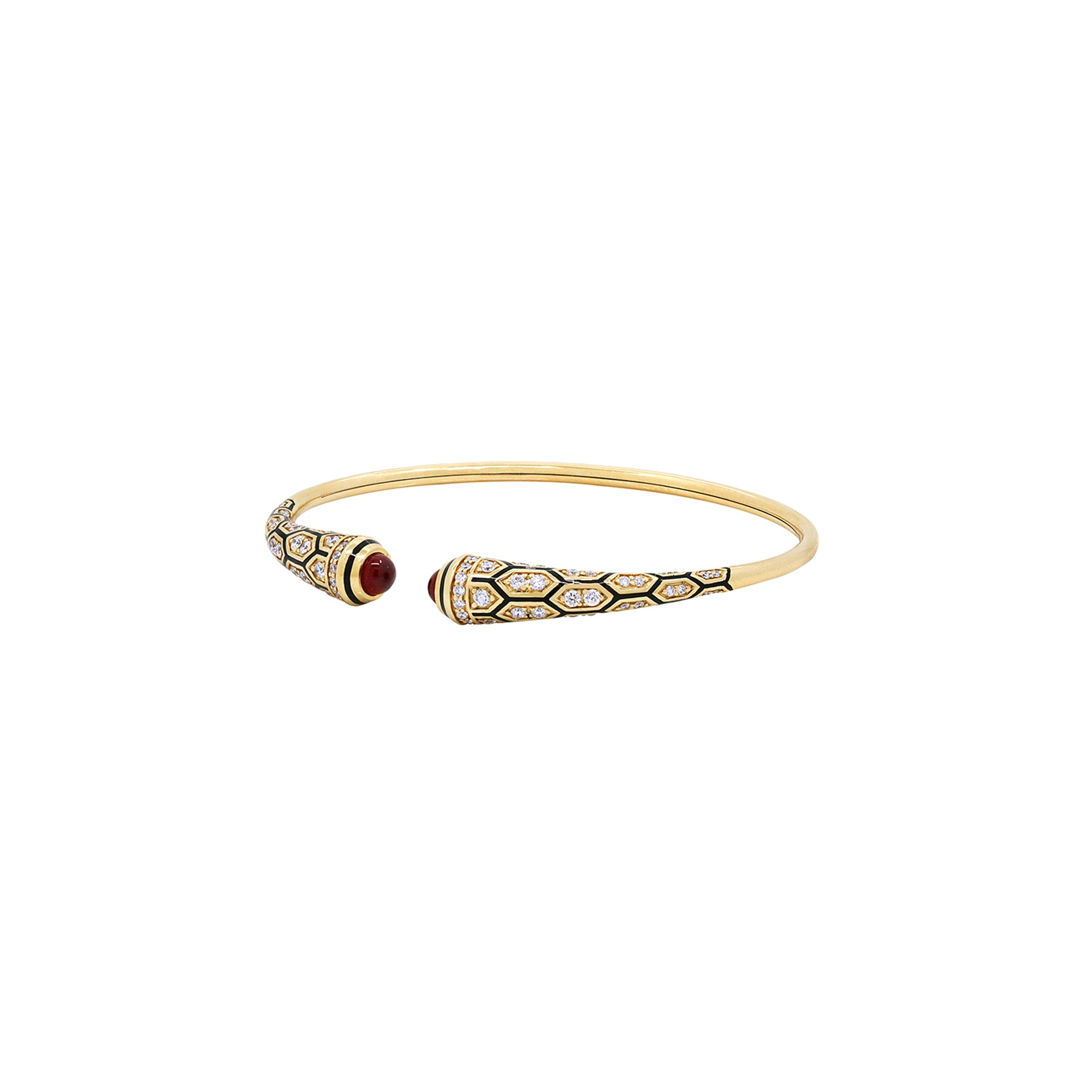 18k Mushabbak bangle in yellow gold with diamonds and rubies