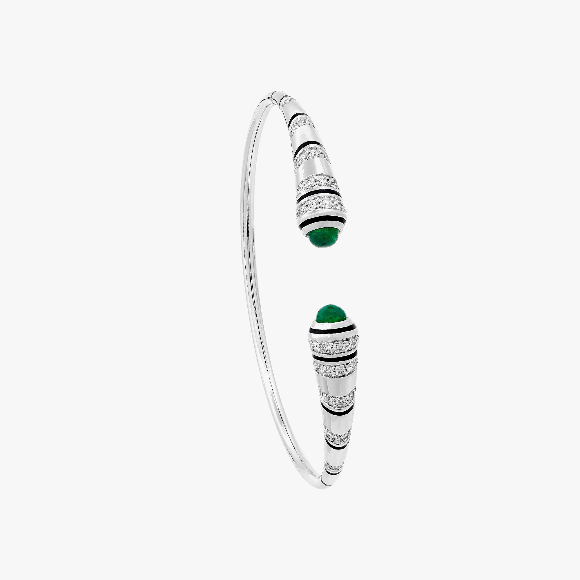 18k Mushabbak bangle in white gold with diamonds and emeralds