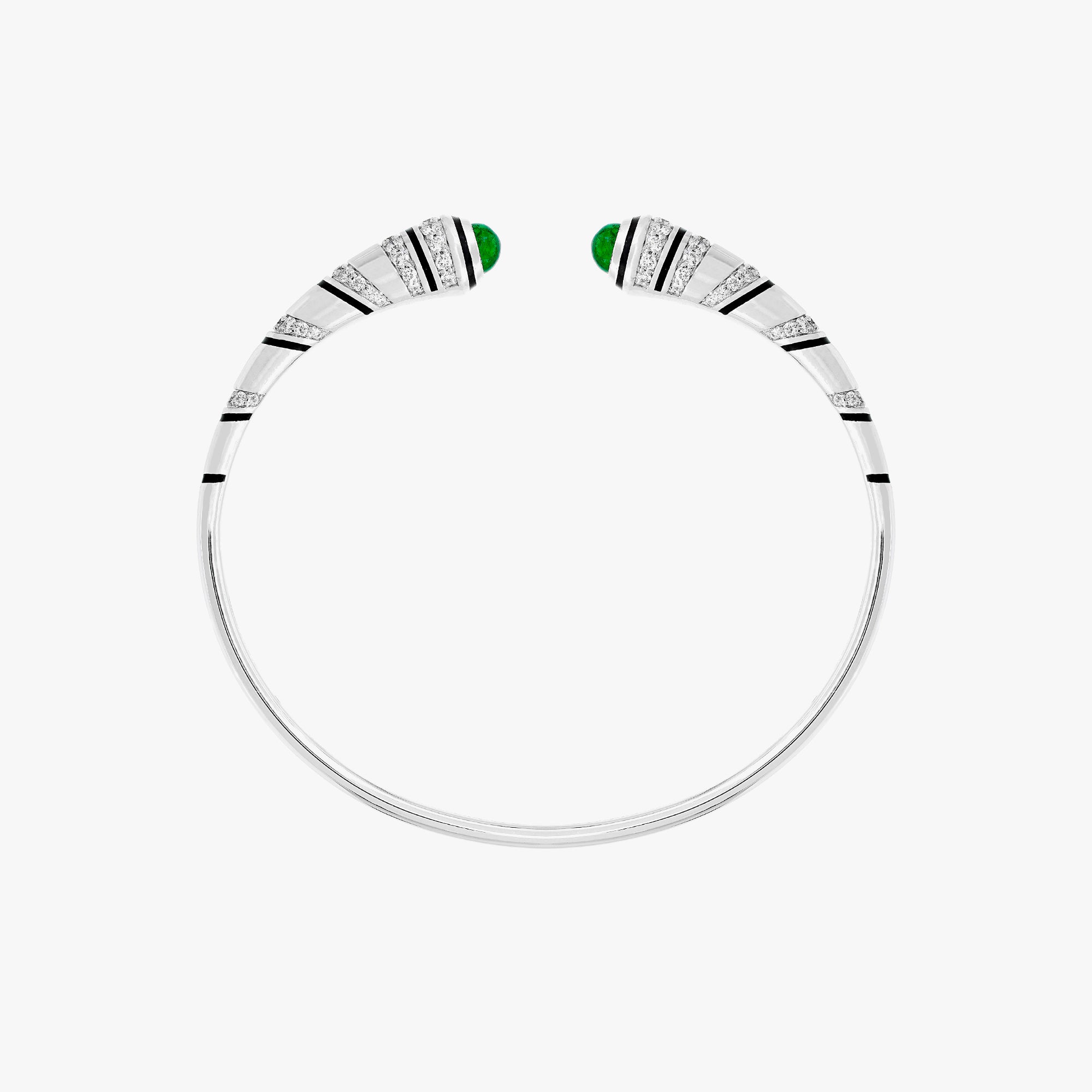 18k Mushabbak bangle in white gold with diamonds and emeralds