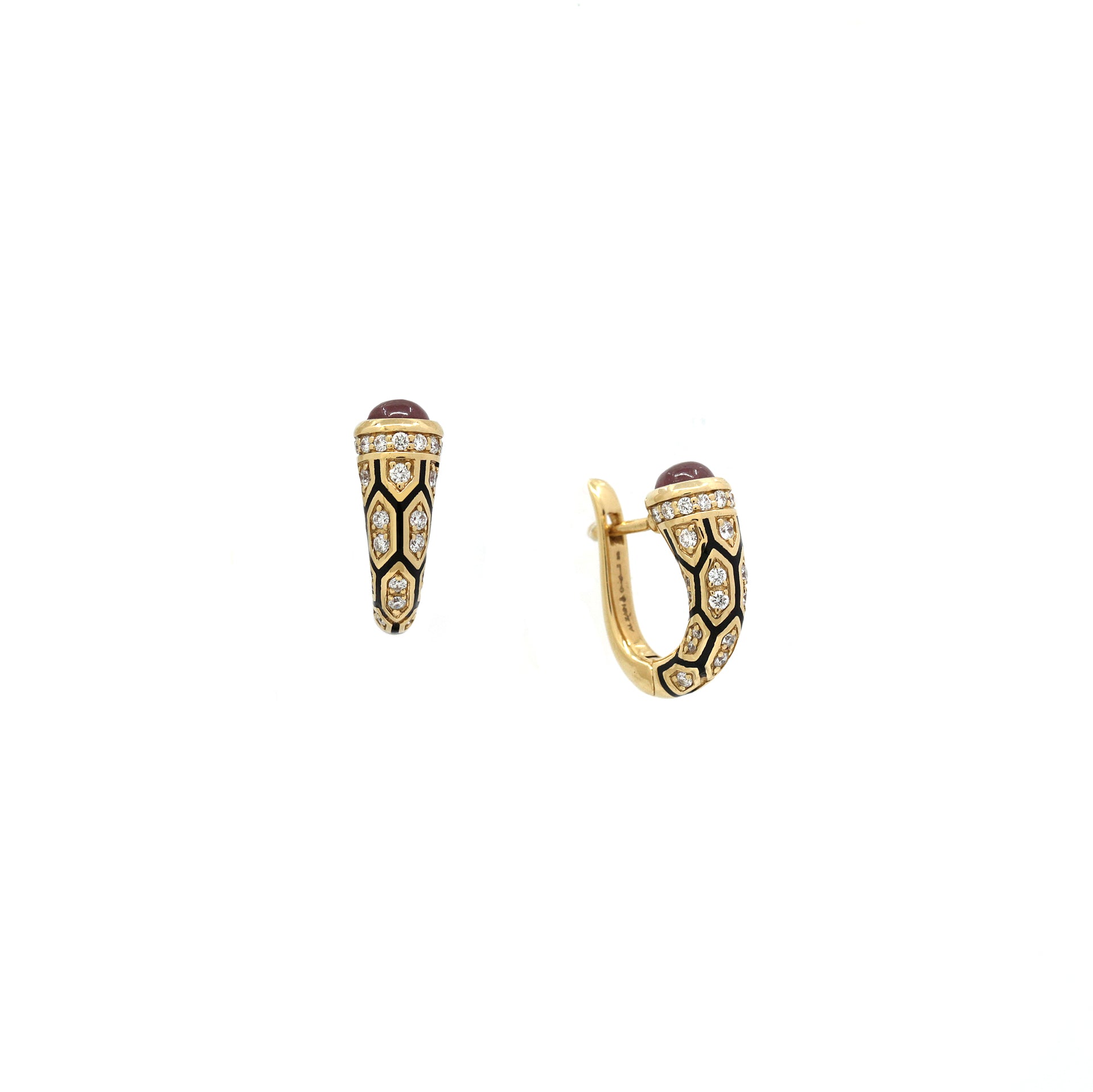 18k Mushabbak earrings in yellow gold with diamonds and rubies