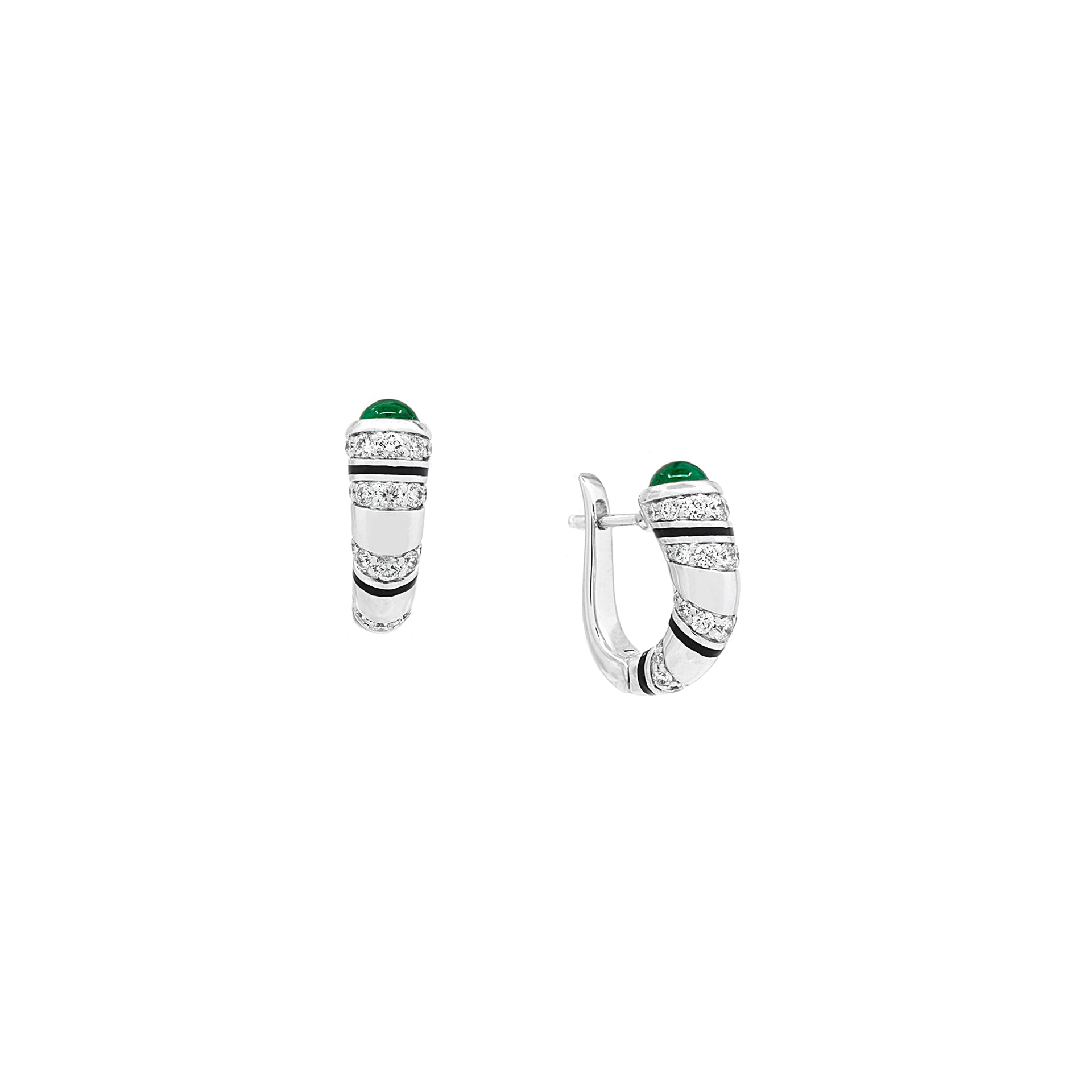 18k Mushabbak earrings in white gold with diamonds and emeralds