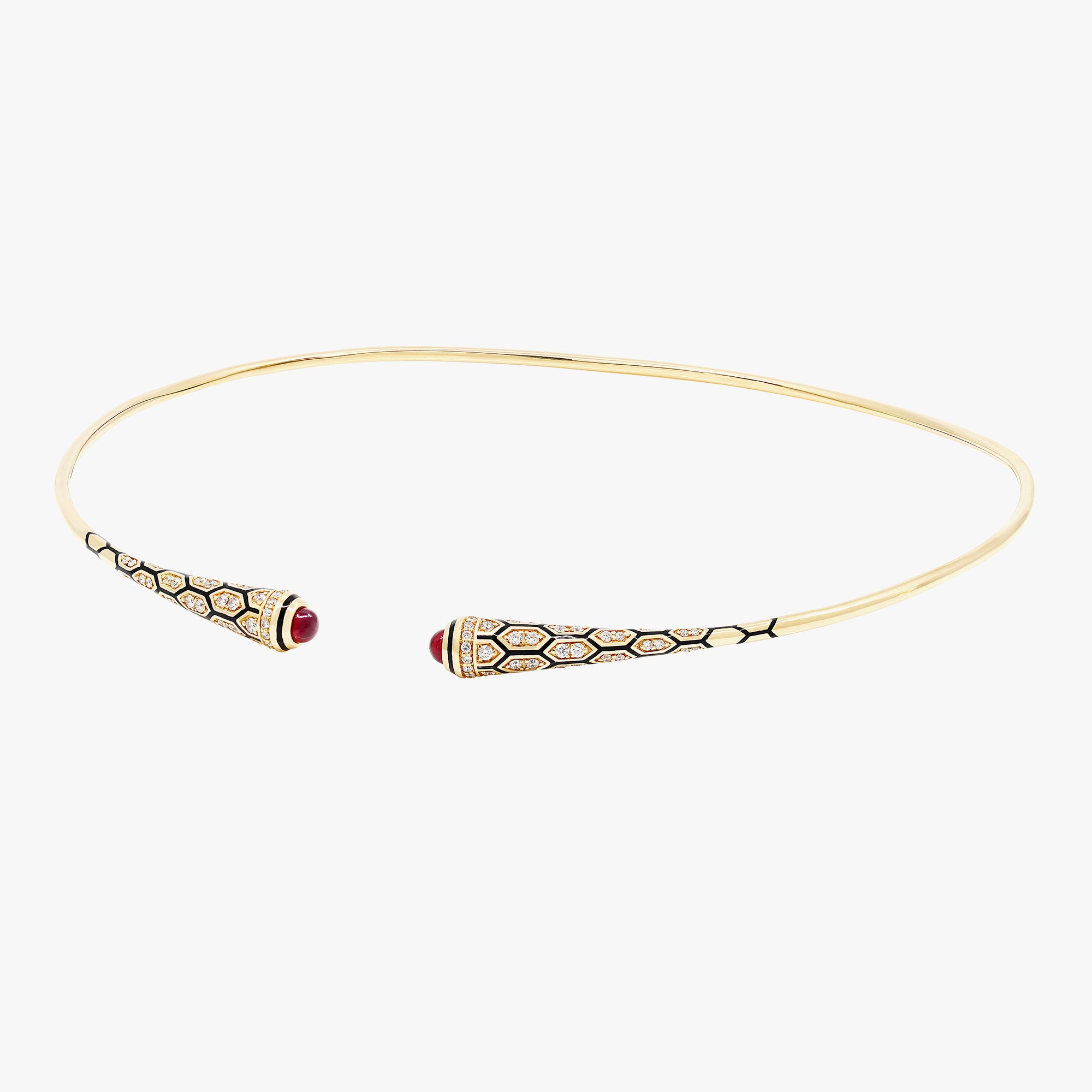 18k Mushabbak choker in yellow gold with diamonds and rubies