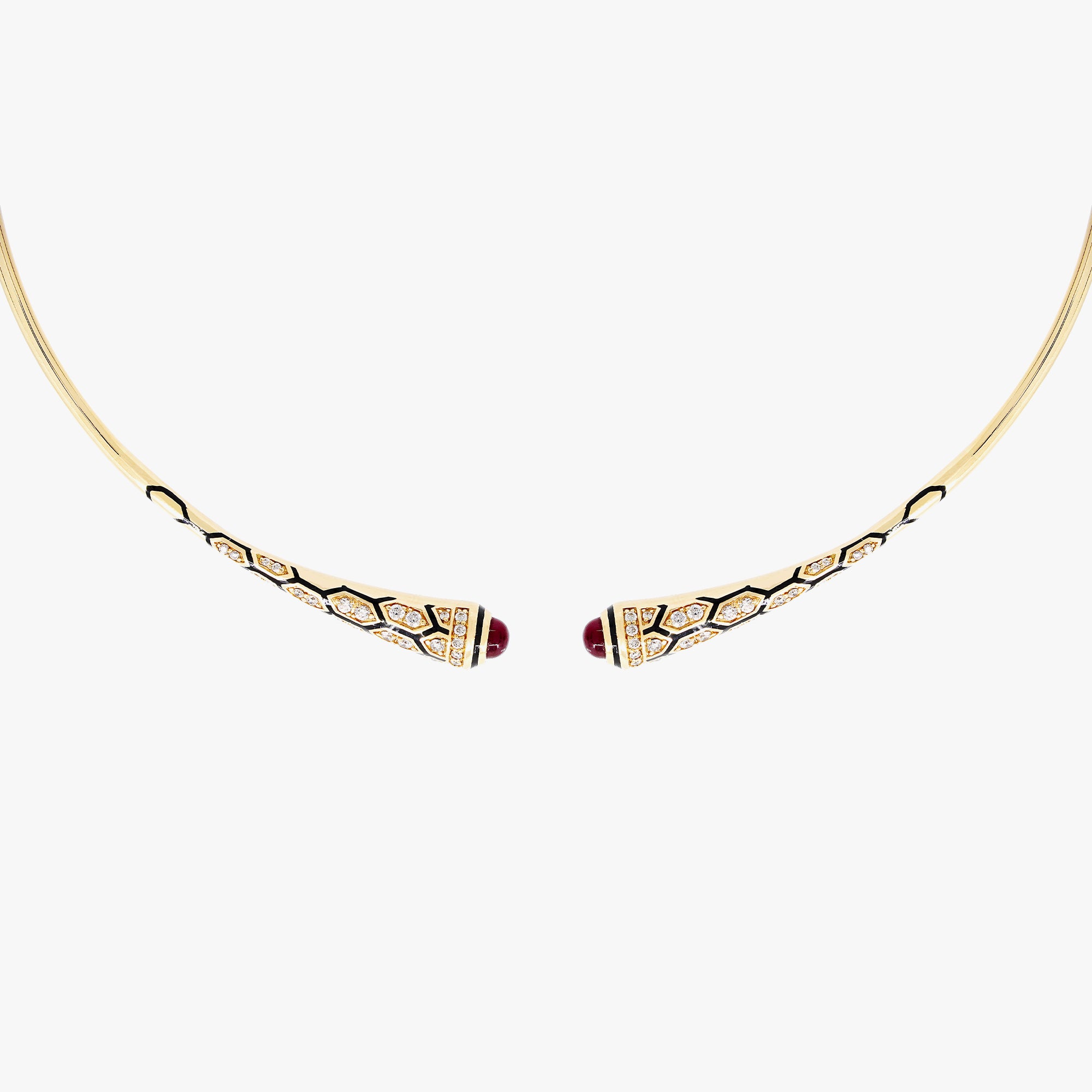 18k Mushabbak choker in yellow gold with diamonds and rubies