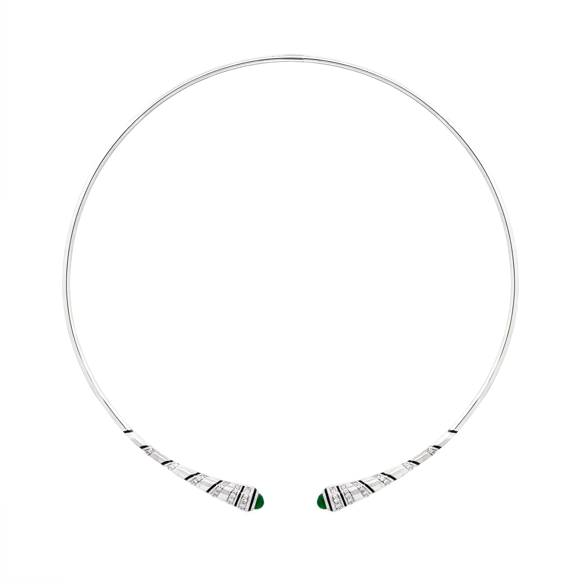 18k Mushabbak choker in white gold with diamonds and emeralds