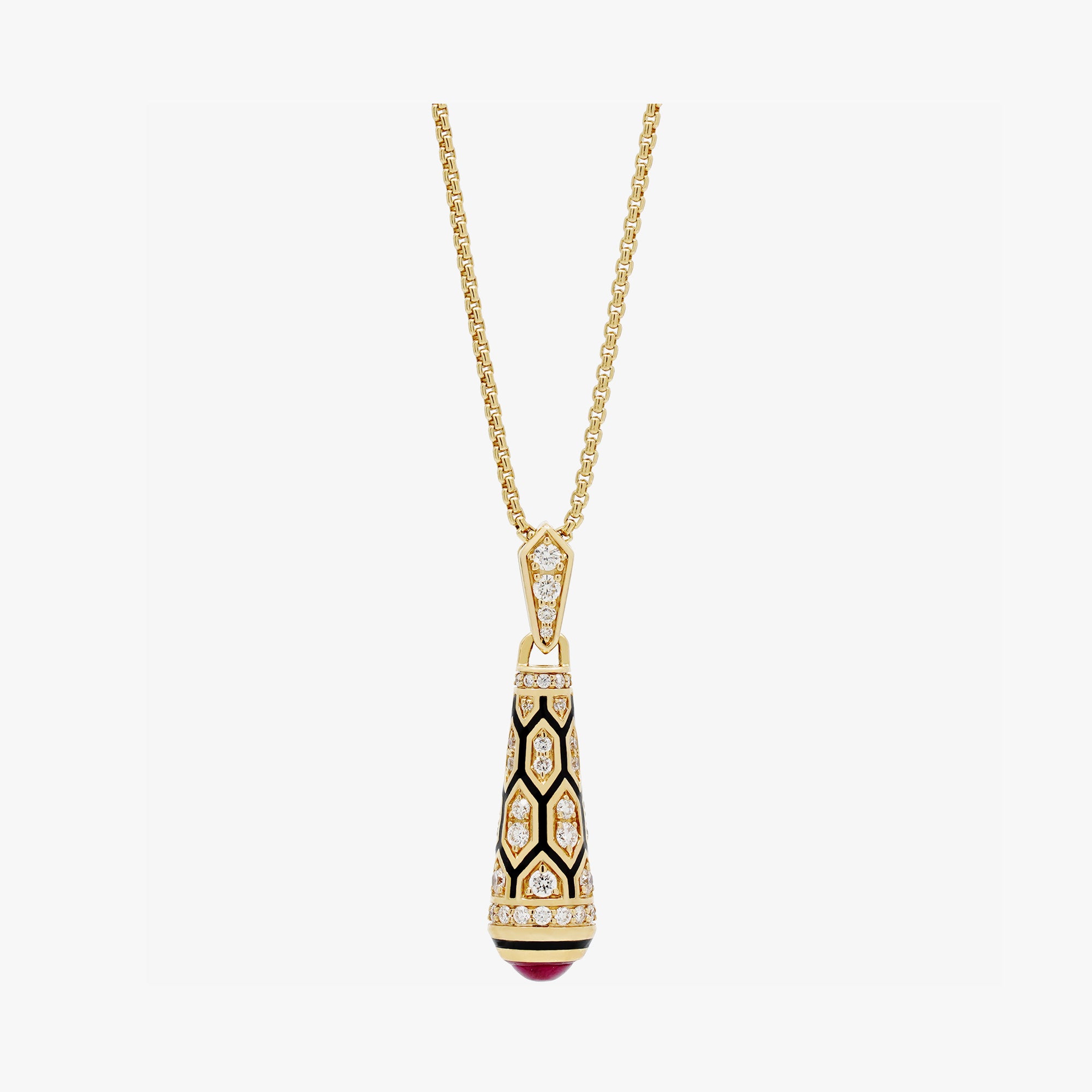 18k Mushabbak necklace in yellow gold with diamonds and rubies