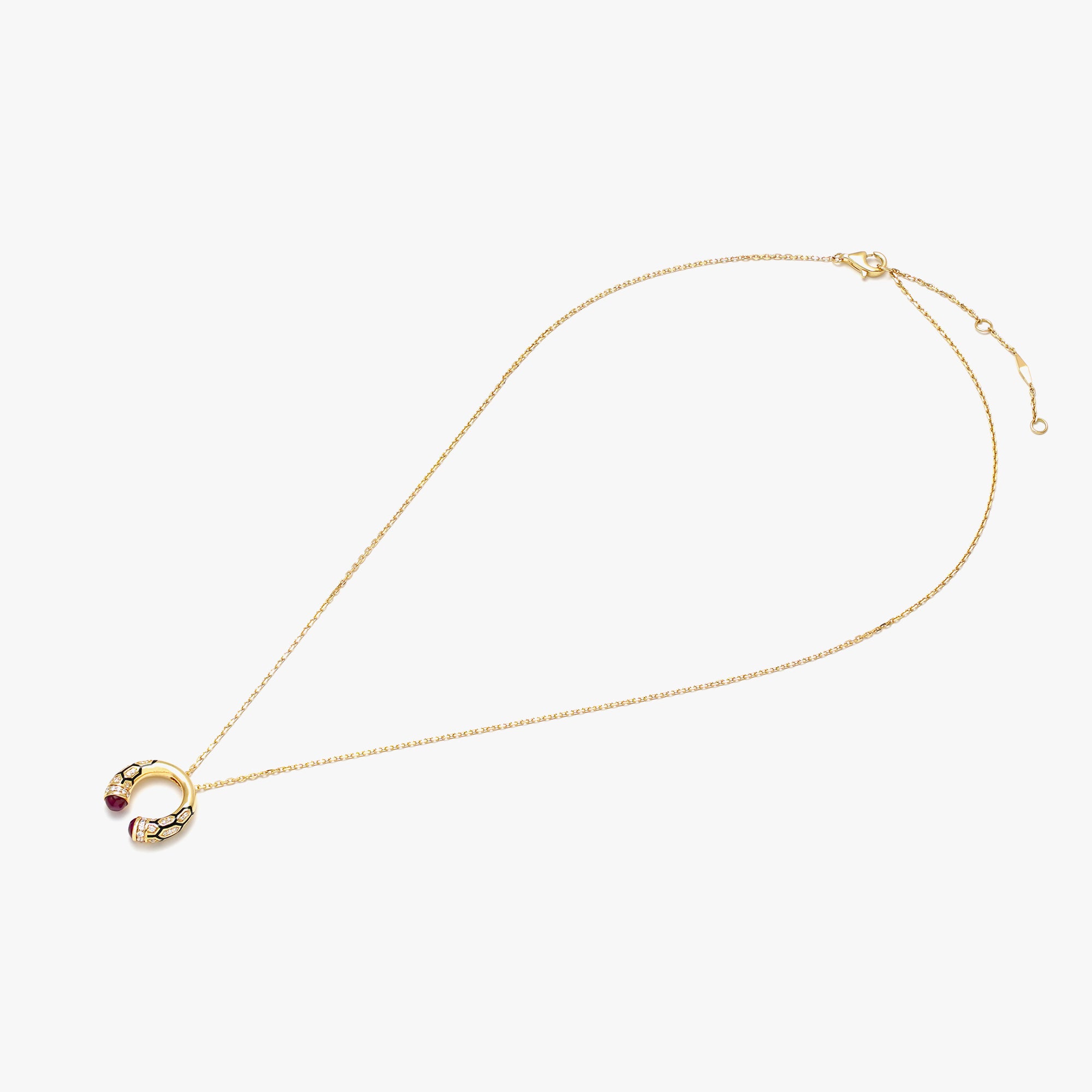 18k Mushabbak necklace in yellow gold with diamonds and rubies