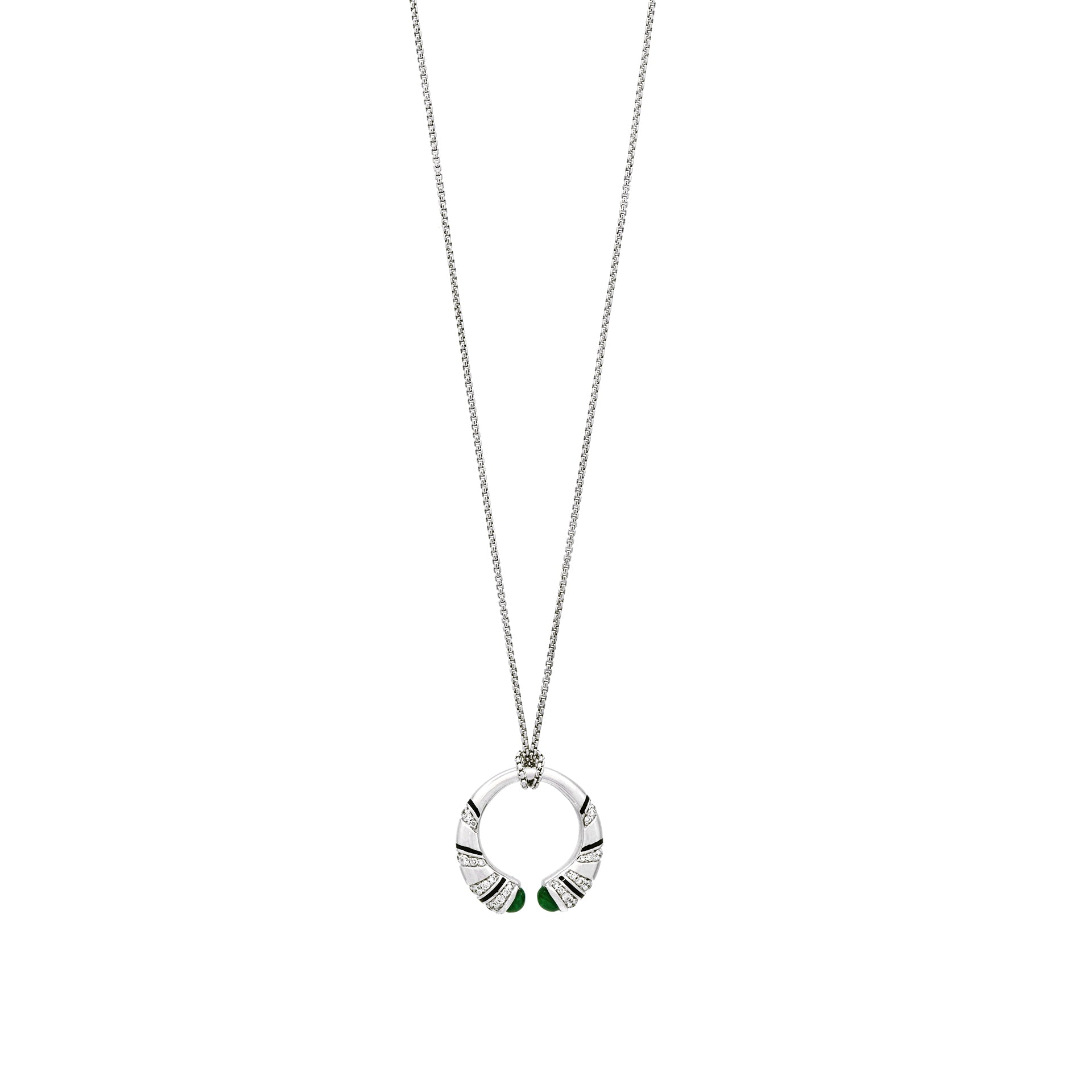 18k Mushabbak necklace in white gold with diamonds and emeralds