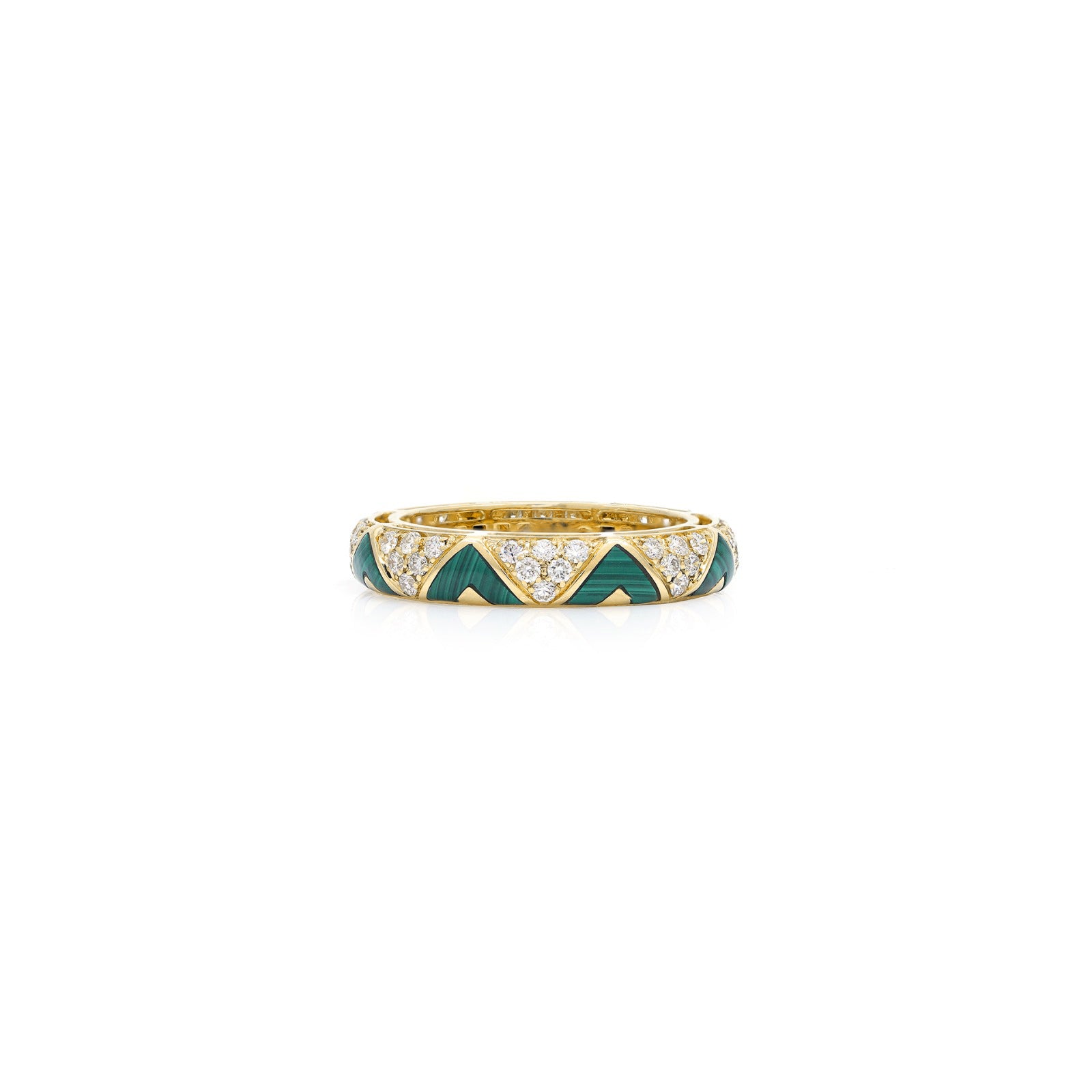 Sadu ring with diamonds and malachite