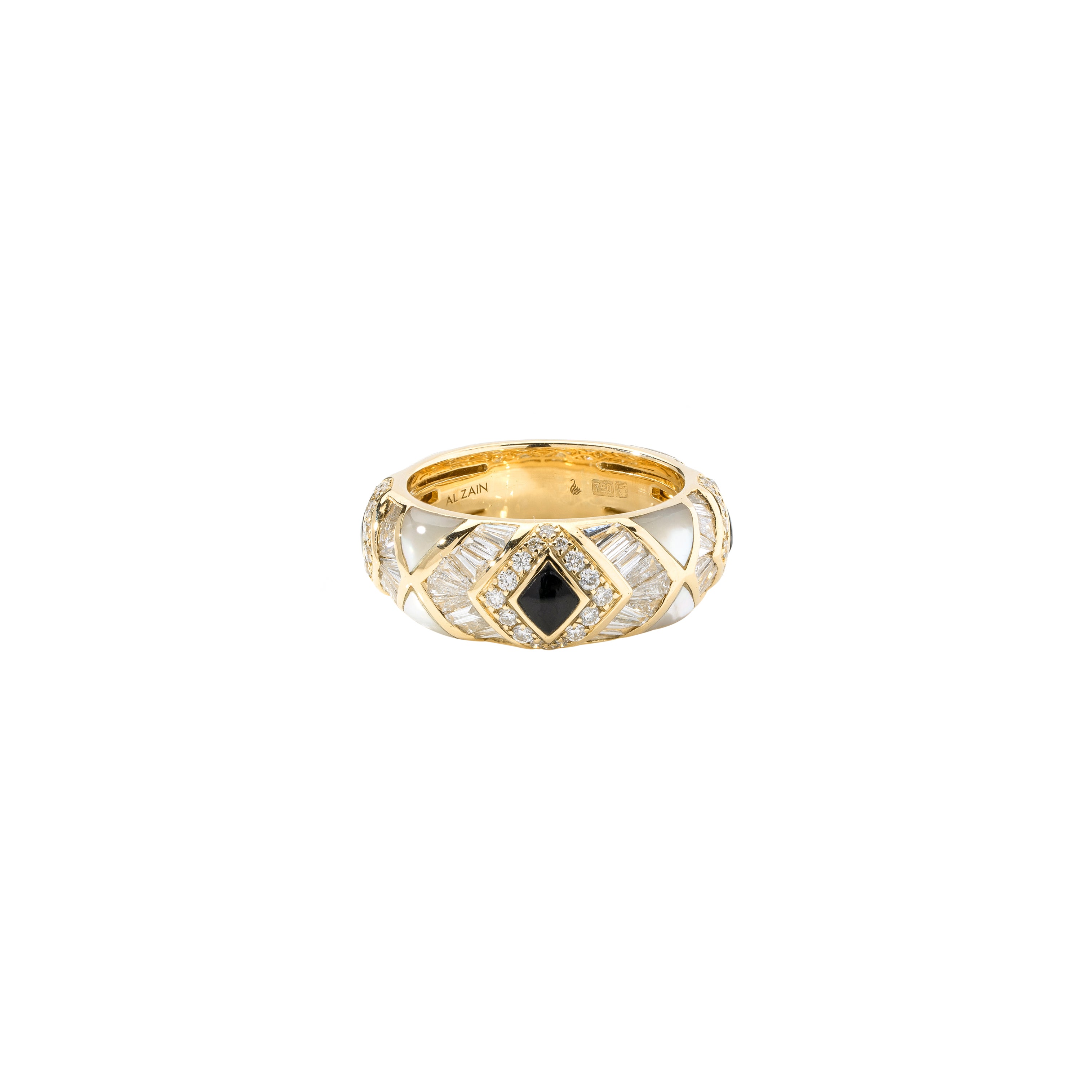 Sadu high jewellery ring with diamonds, black onyx and mother of pearl