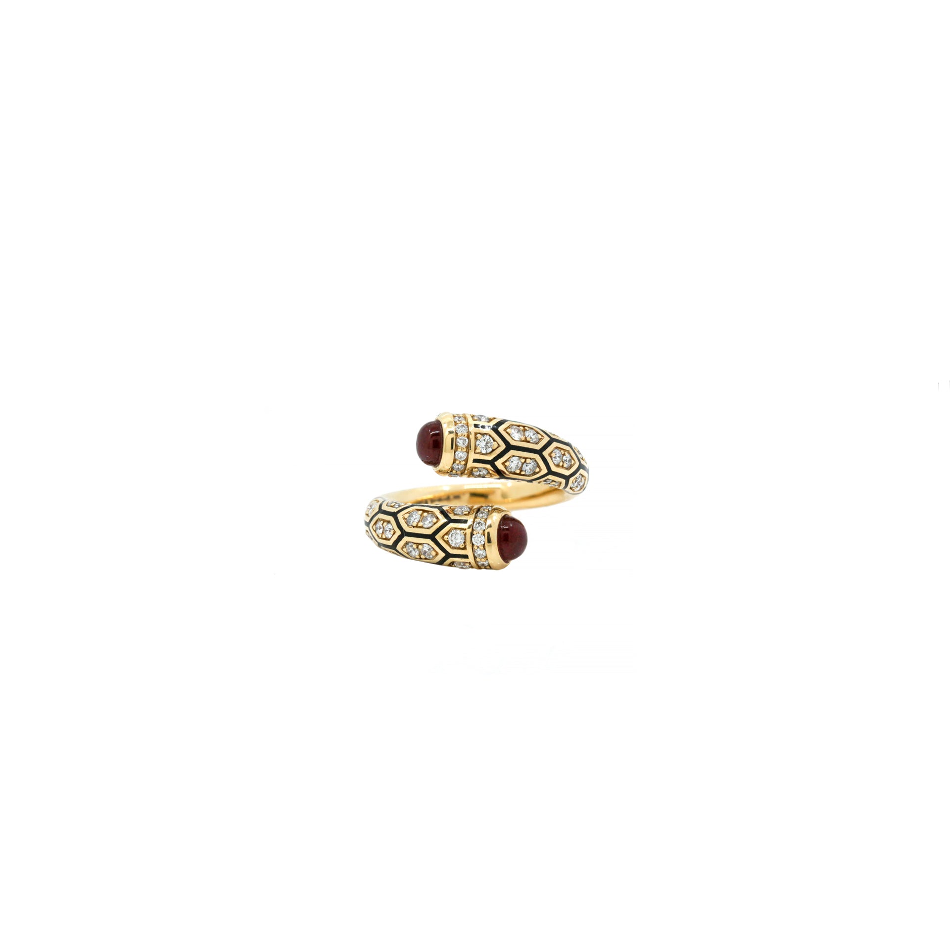 18k Mushabbak ring in yellow gold with diamonds and rubies