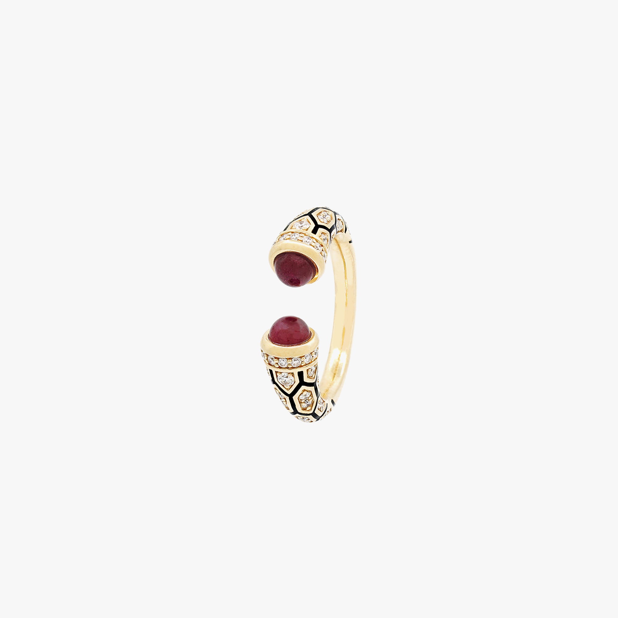 18k Mushabbak ring in yellow gold with diamonds and rubies