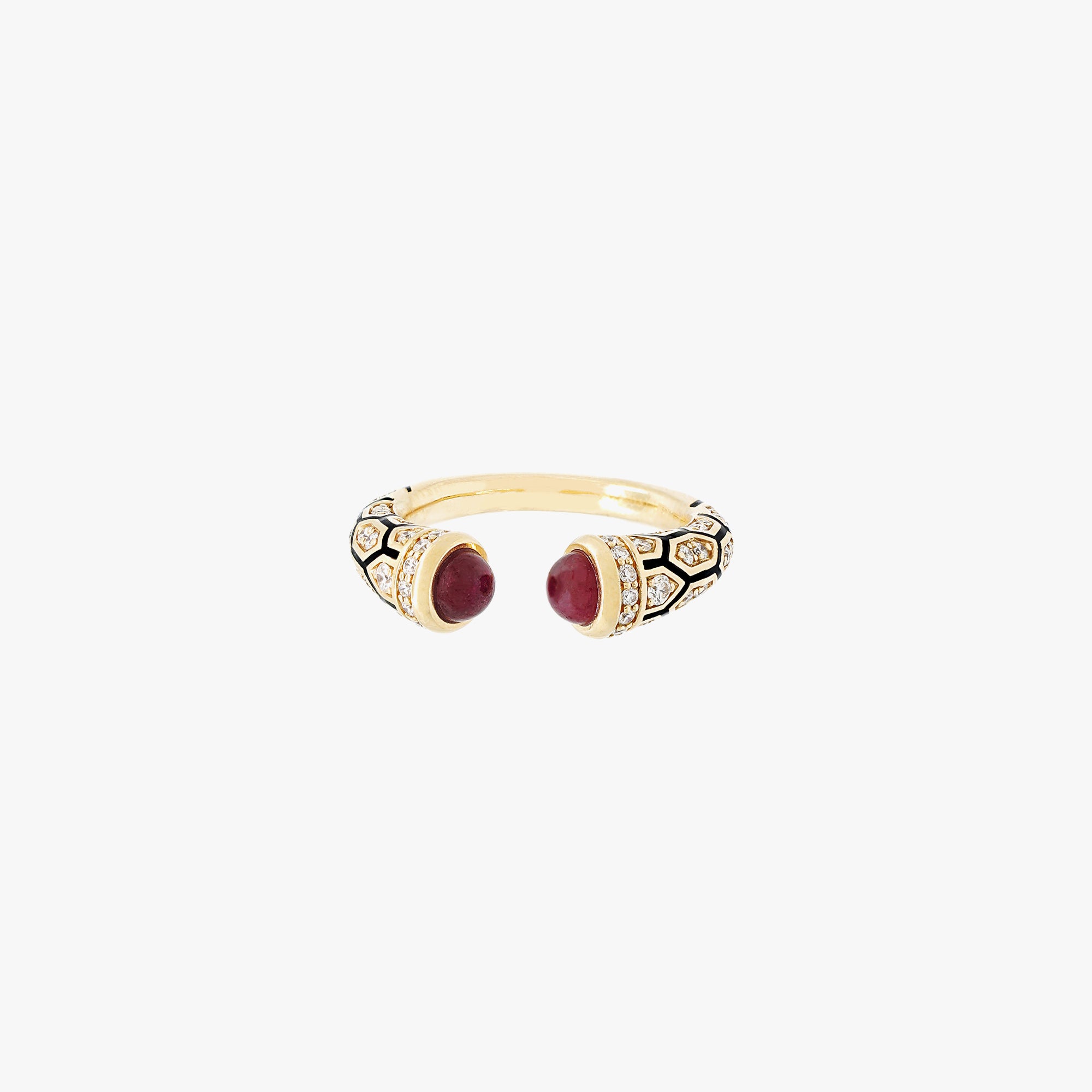 18k Mushabbak ring in yellow gold with diamonds and rubies