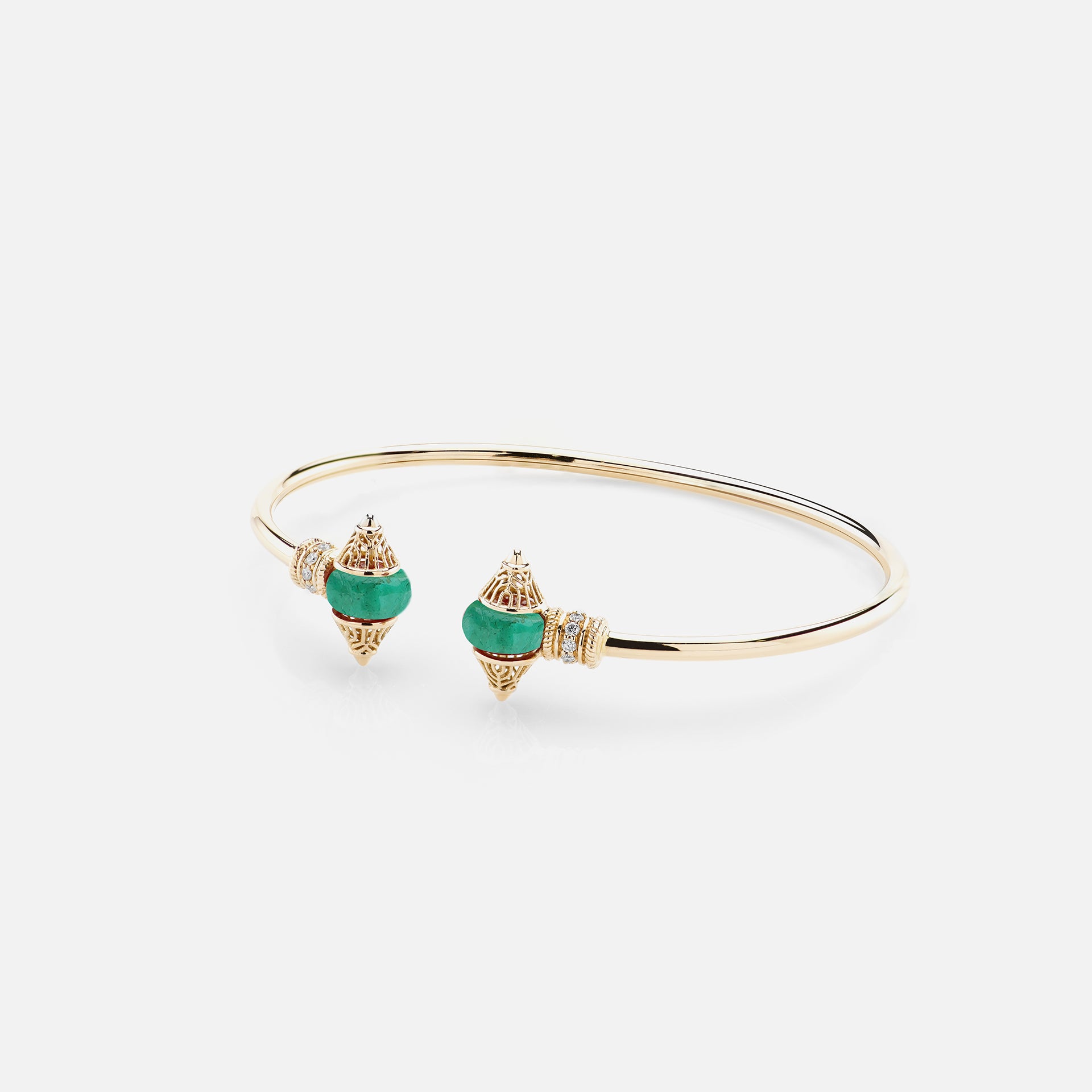 Al Merriyah mood colour bangle in 18k yellow gold with emerald and diamonds - Al Zain Jewellery