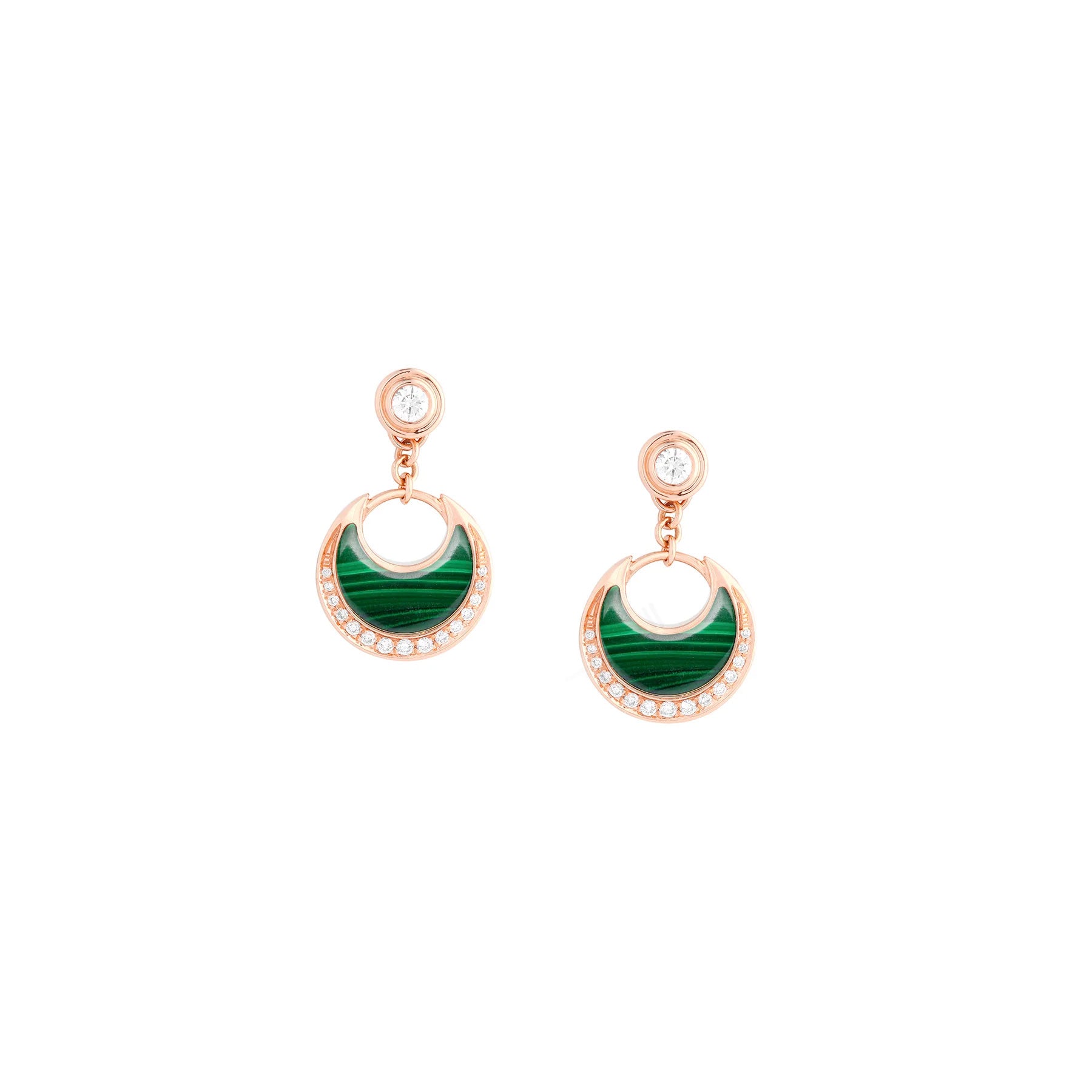 Al Hilal earrings in rose gold with malachite stone and diamonds