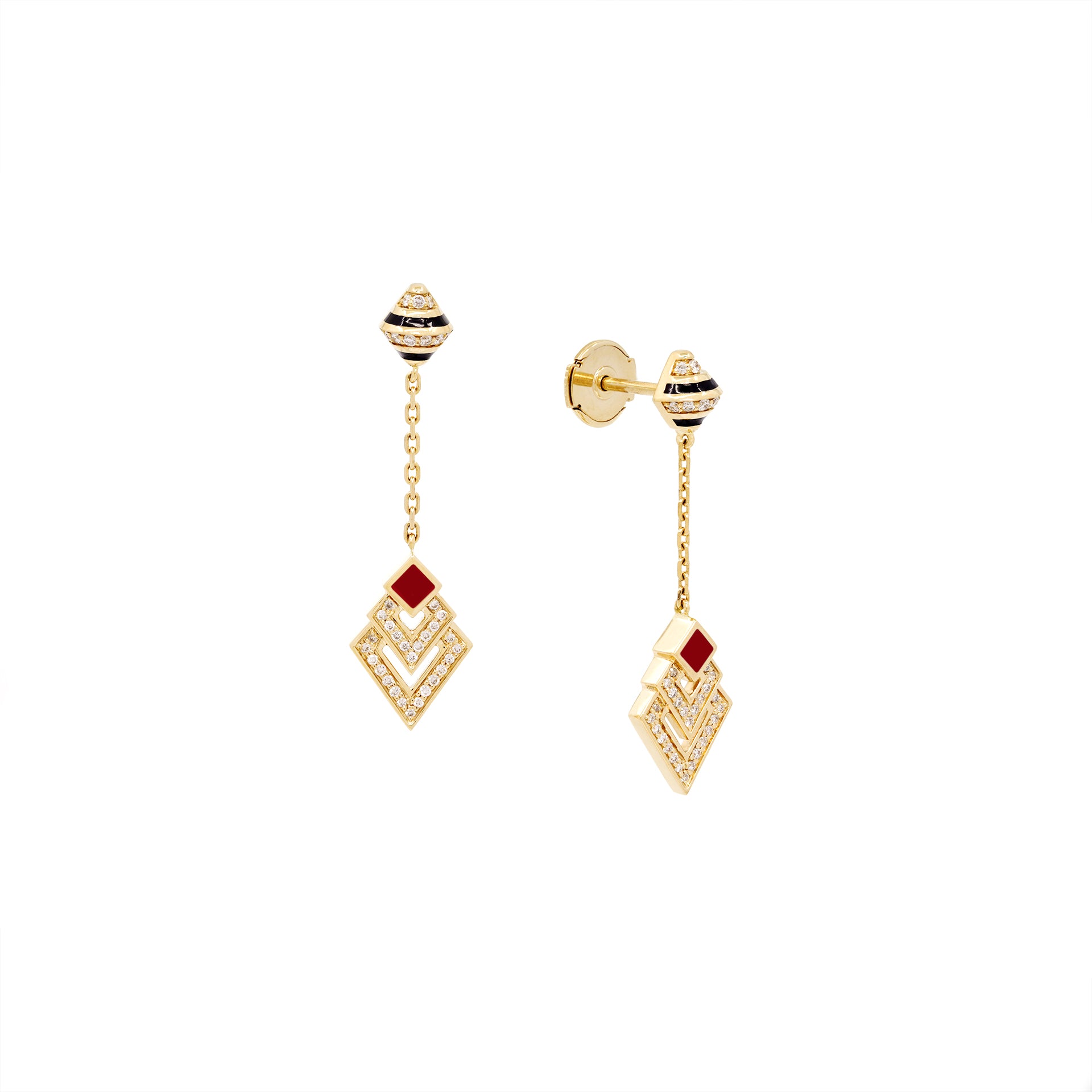 Mosaic Rouge Earrings in 18K Yellow Gold And Diamonds