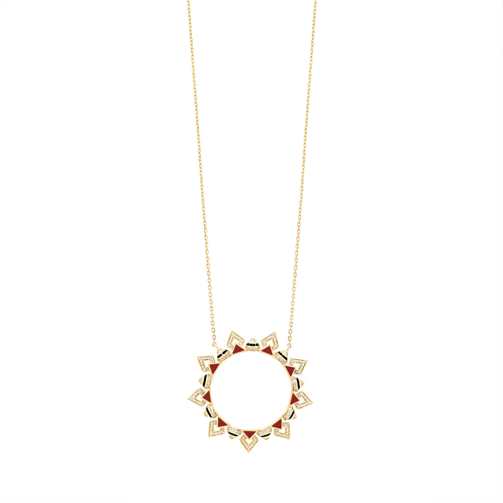 Mosaic Rouge Pendant Necklace in 18K Yellow Gold And Diamonds