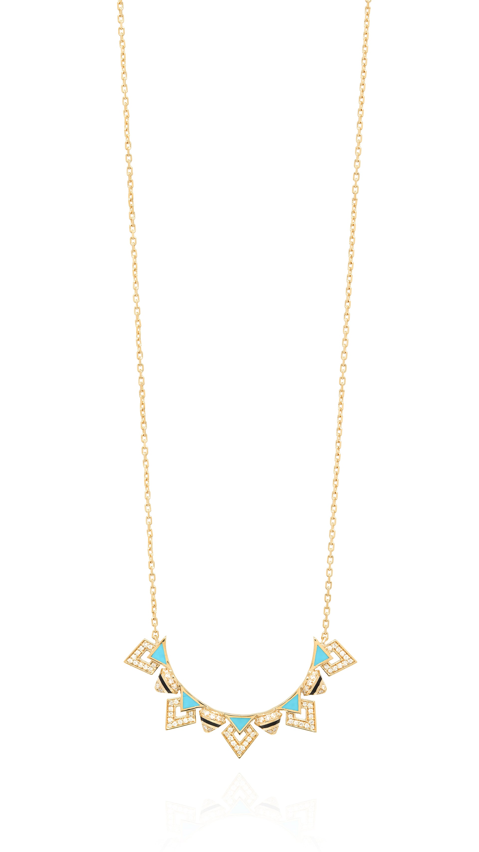 18k Yellow Gold Necklace with Black & Turquoise Hyceram and Diamonds