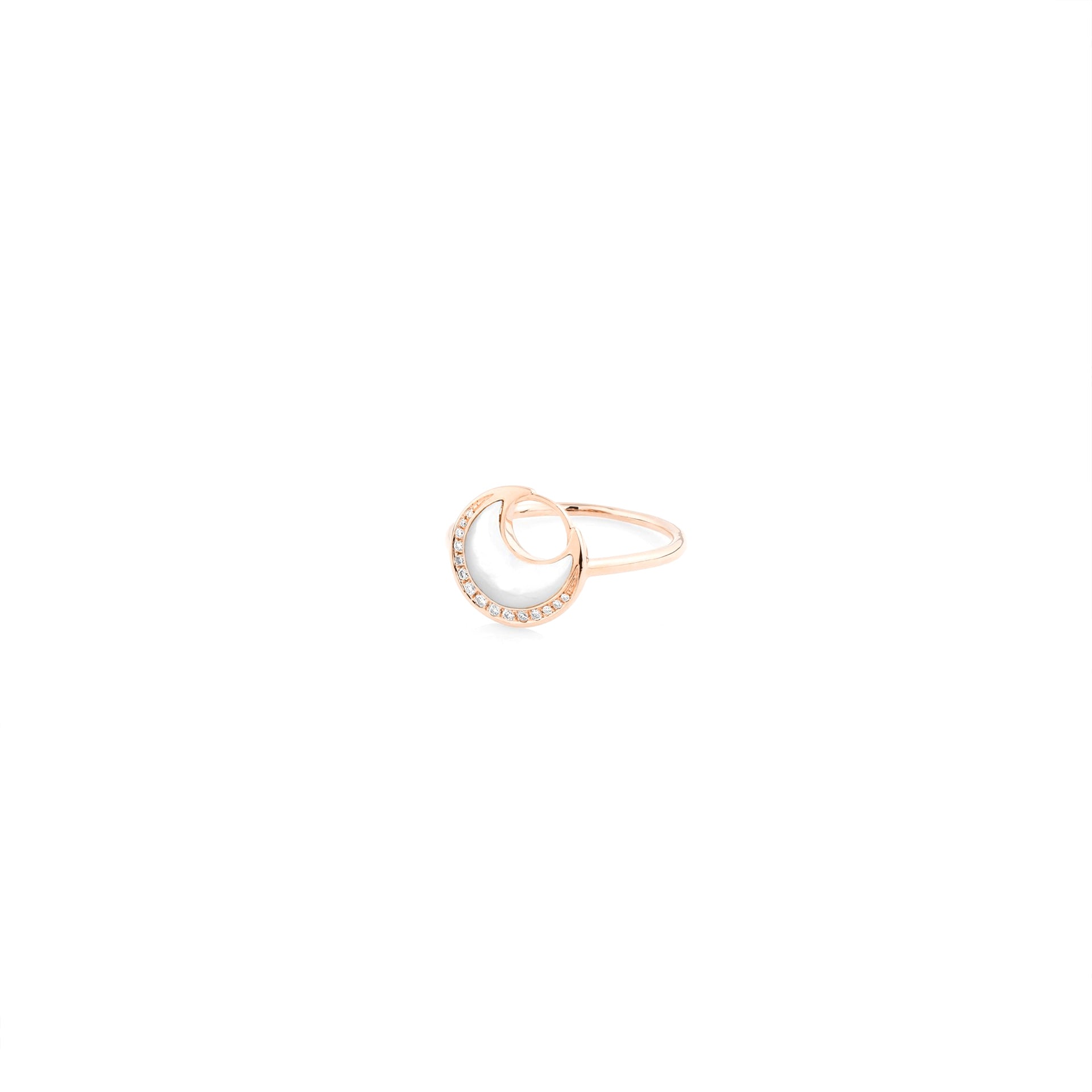 Al Hilal ring in rose gold with mother of pearl stone and diamonds
