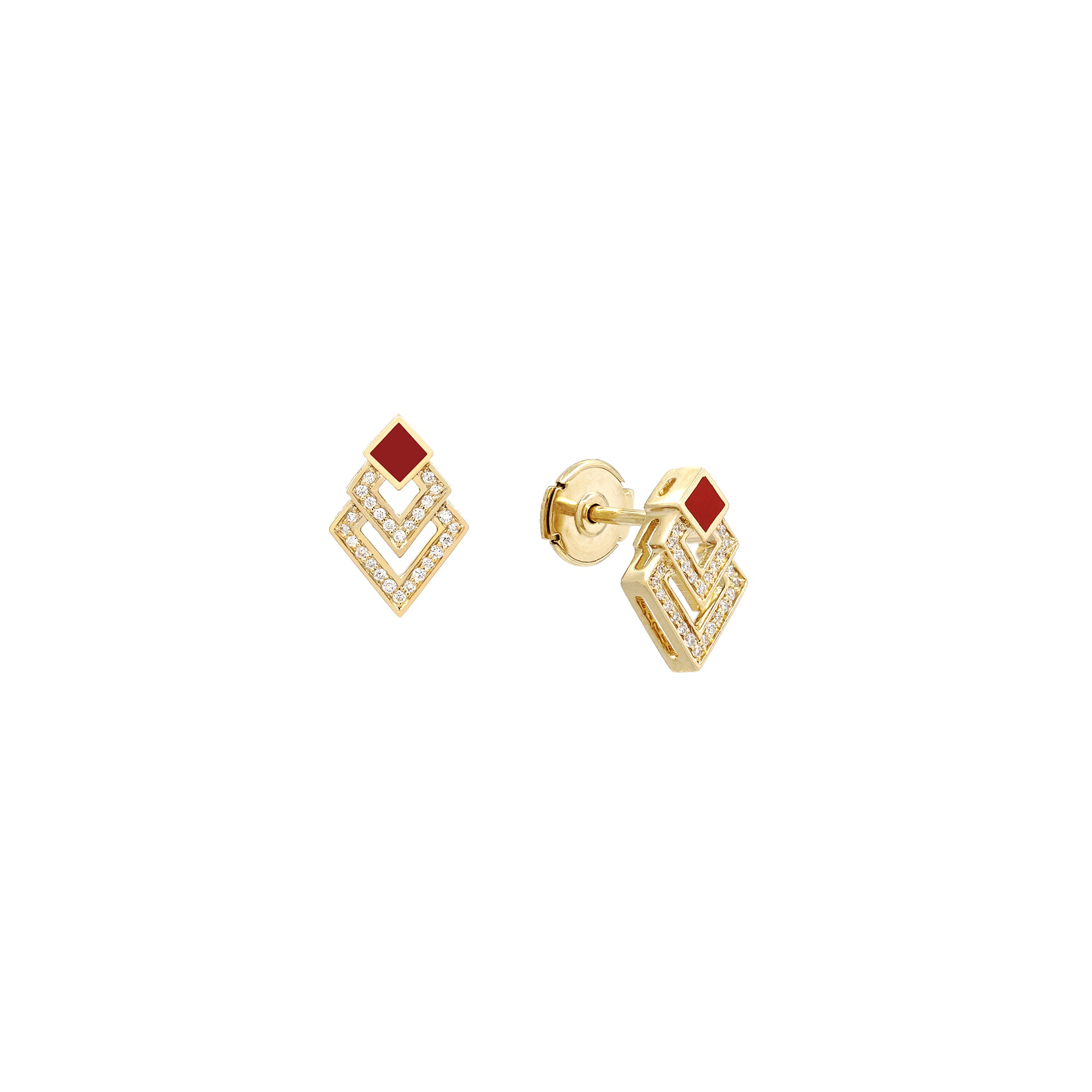 Mosaic Rouge Earrings in 18K Yellow Gold And Diamonds