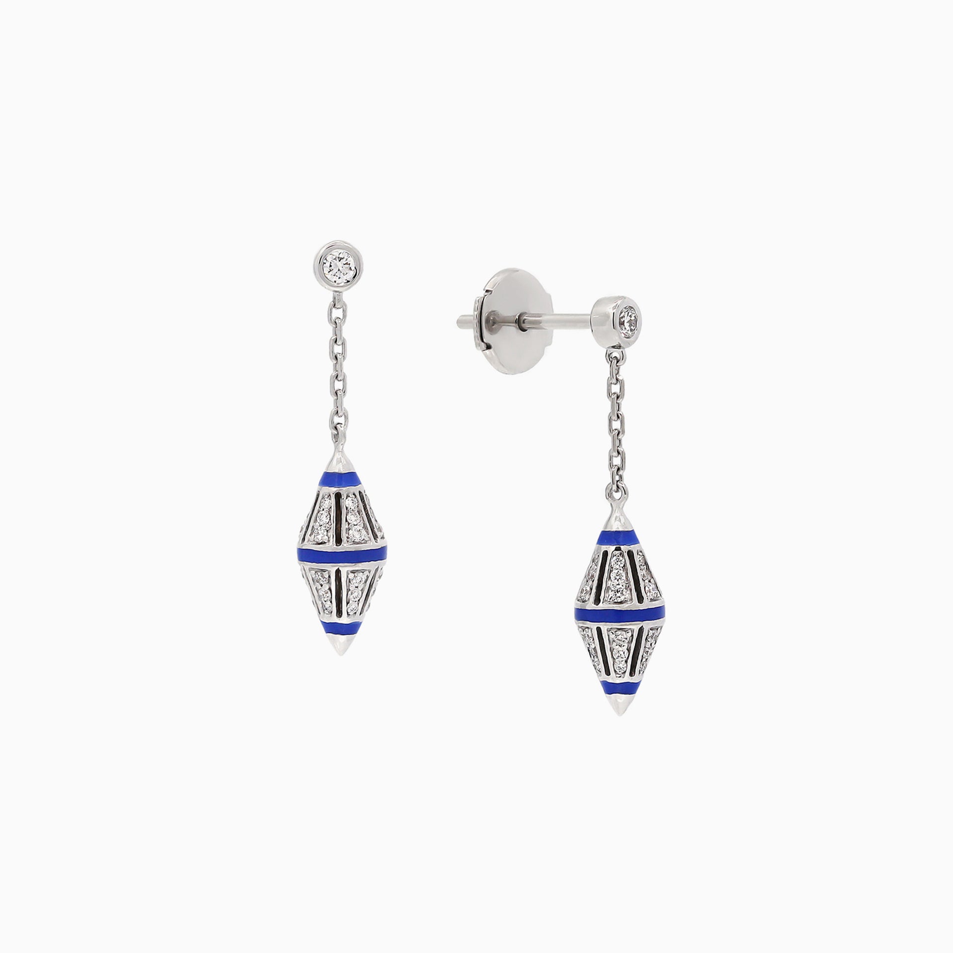 Al Zain Jewellery Al Merriyah Pair of earrings with blue accents and diamond-like stones on a white background