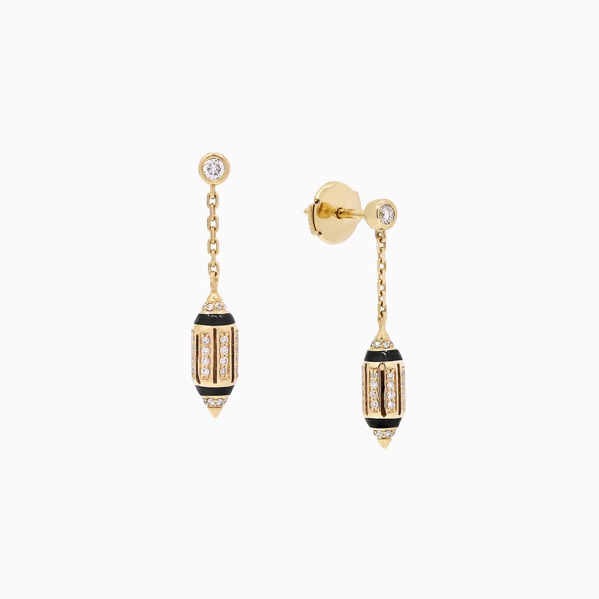 Al Zain Jewellery Al Merriyah Gold earrings with black and white accents on a white background