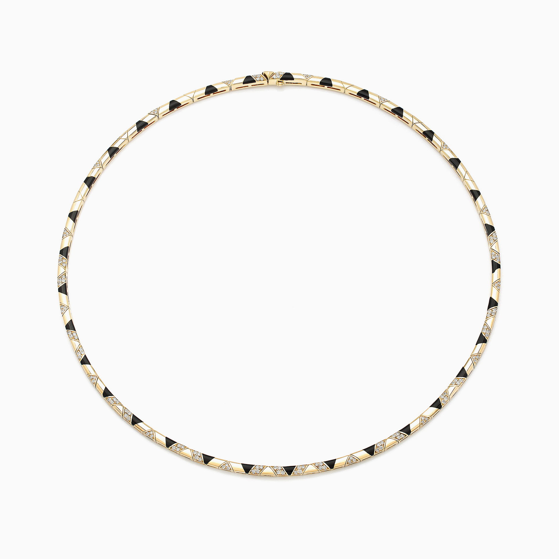 Sadu gold necklace with black onyx and diamonds on a white background