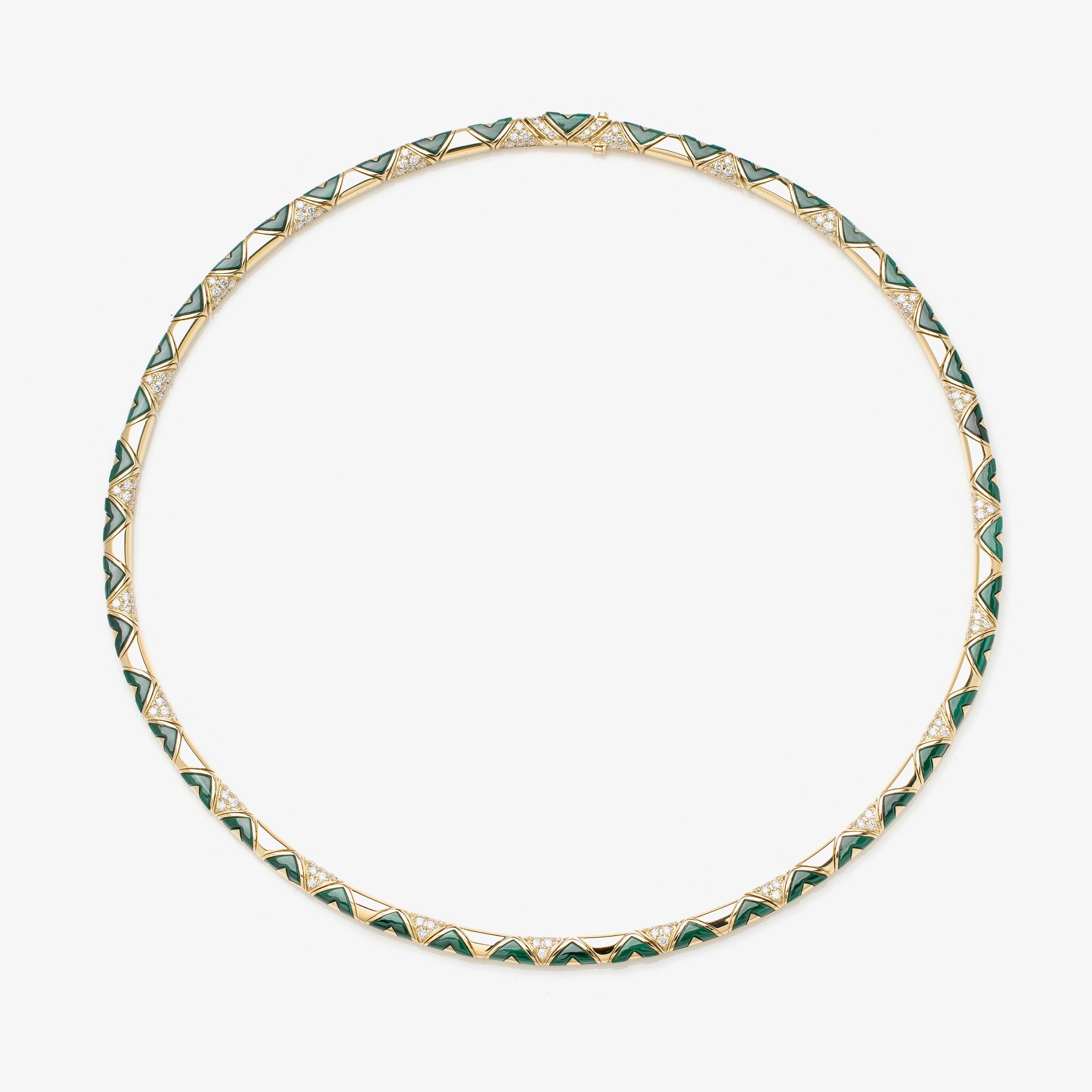 Sadu gold bracelet with malachite and diamonds on a white background