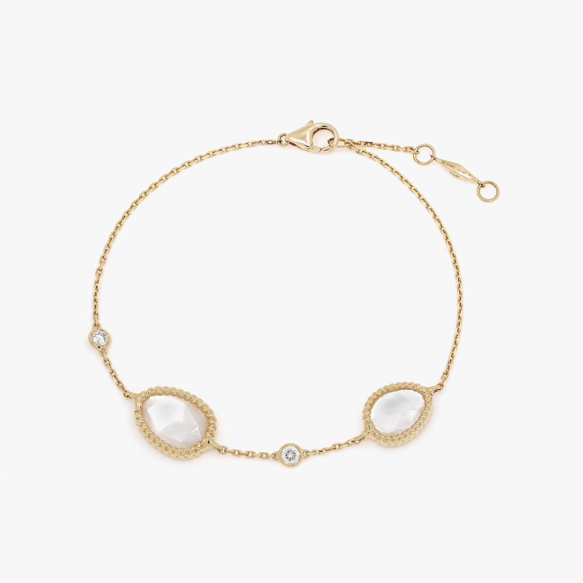 Nina Mariner Double Stone Bracelet In 18 Karat Yellow Gold With Natural White Diamonds And Mother Of Pearl Stones