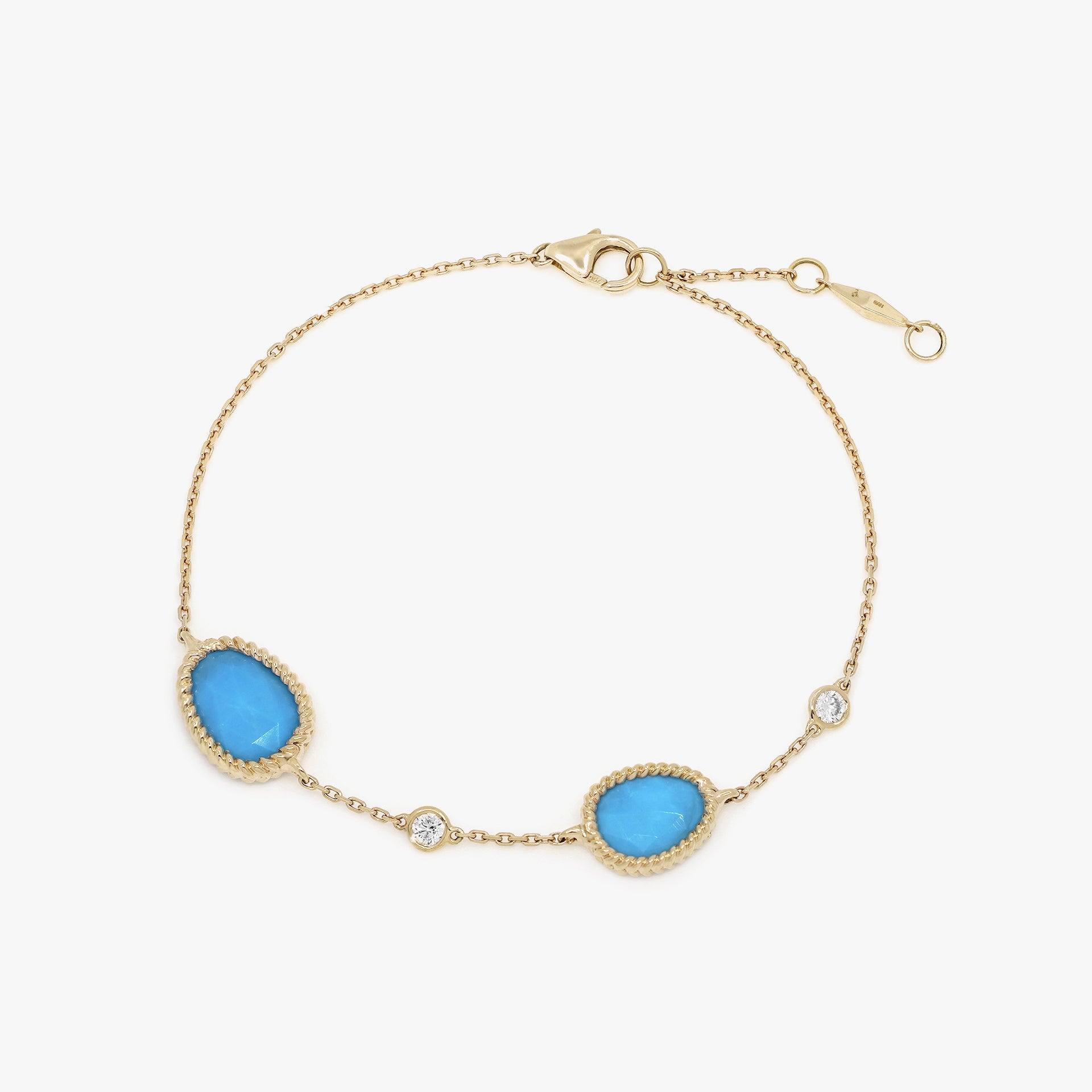 Nina Mariner Double Stone Bracelet In 18 Karat Yellow Gold With Natural White Diamonds And Turquoise Stones