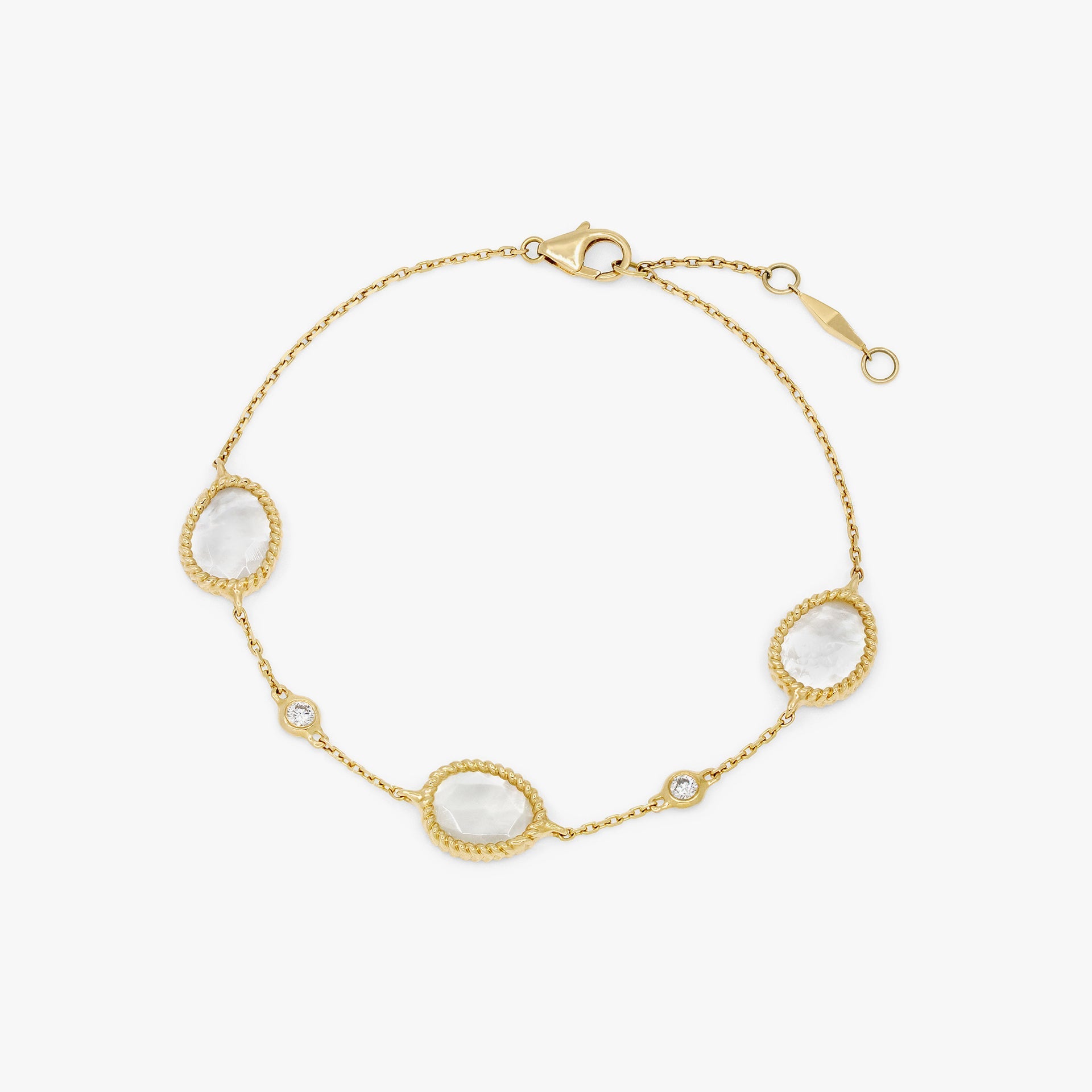 Nina Mariner Three Stone Bracelet In 18 Karat Yellow Gold With Natural White Diamonds And Mother Of Pearl Stones