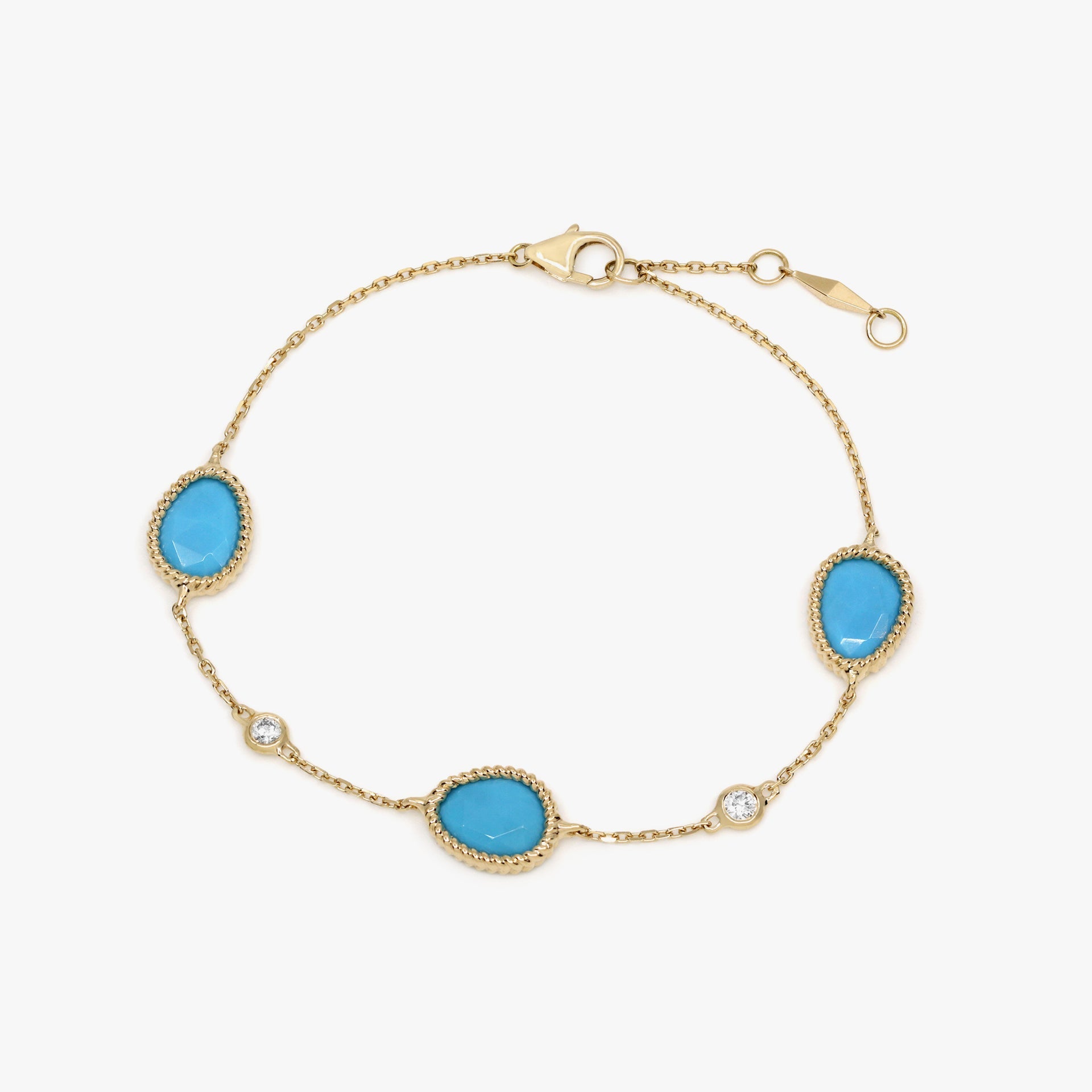 Nina Mariner Three Stone Bracelet In 18 Karat Yellow Gold With Natural White Diamonds And Turquoise Stones