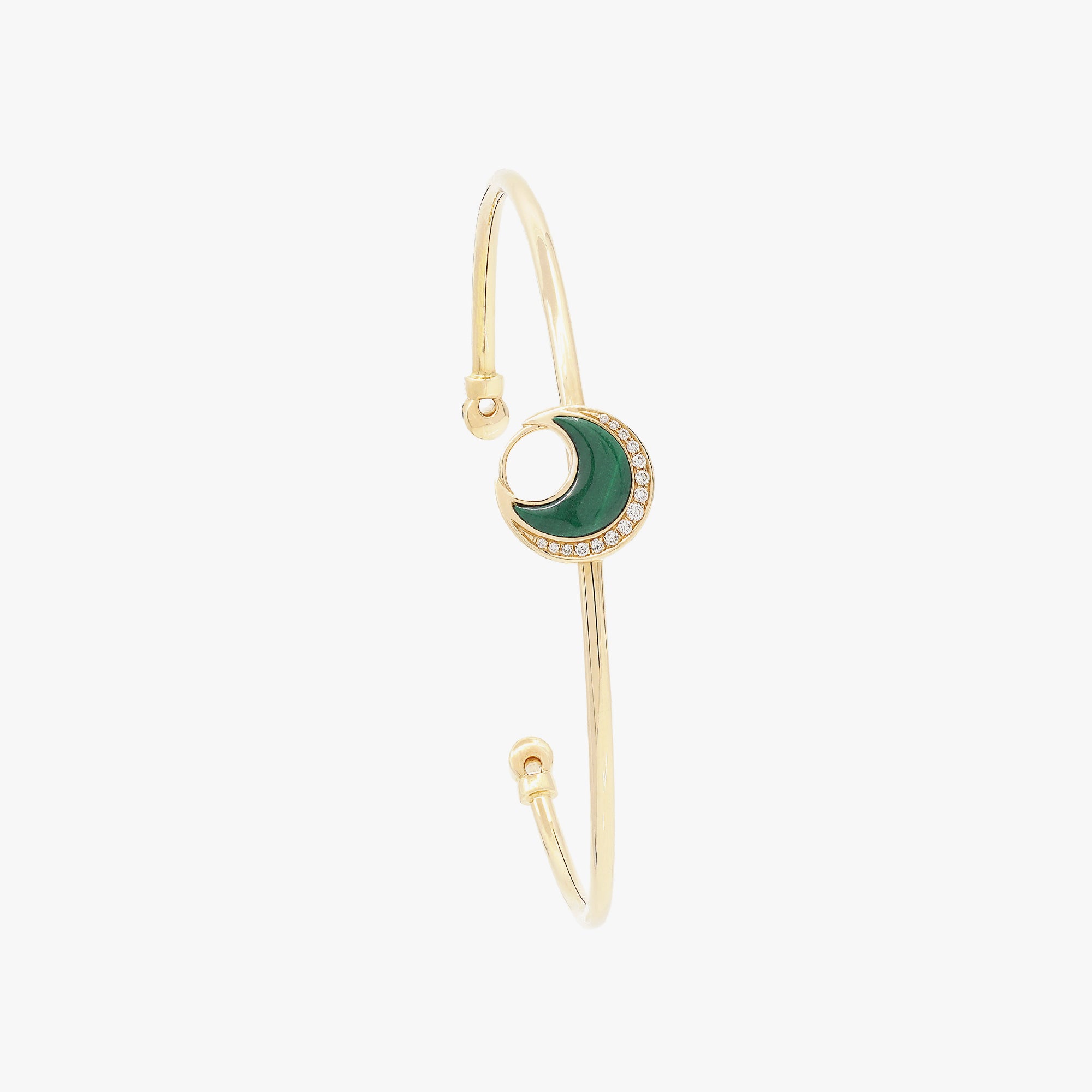 Al Hilal bangle in yellow gold with malachite stone and diamonds