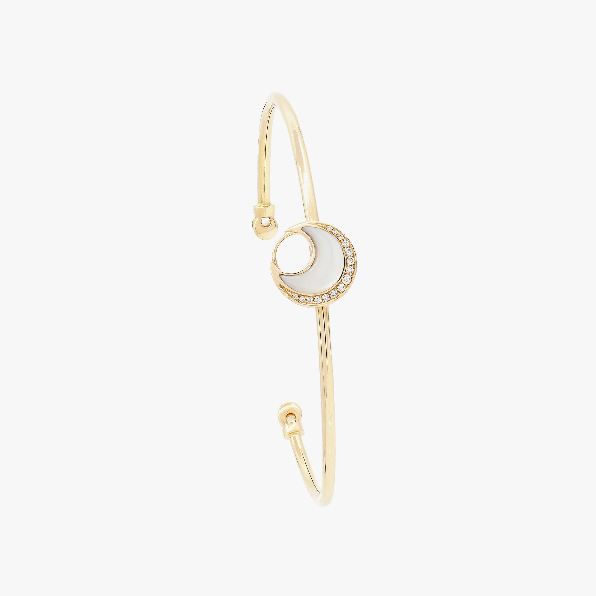 Al Hilal bangle in yellow gold with mother of pearl stone and diamonds