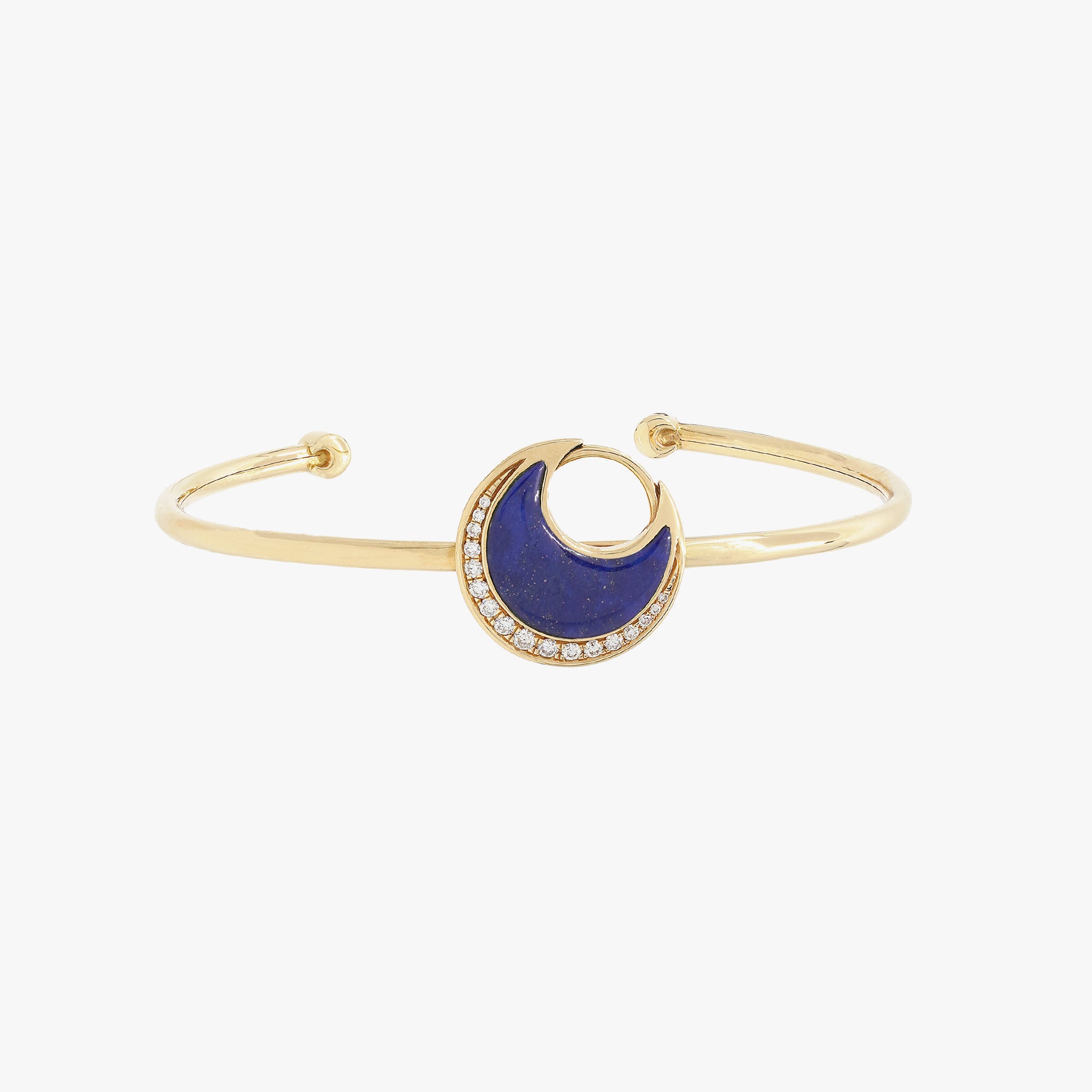 Al Hilal bangle in yellow gold with lapis stone and diamonds